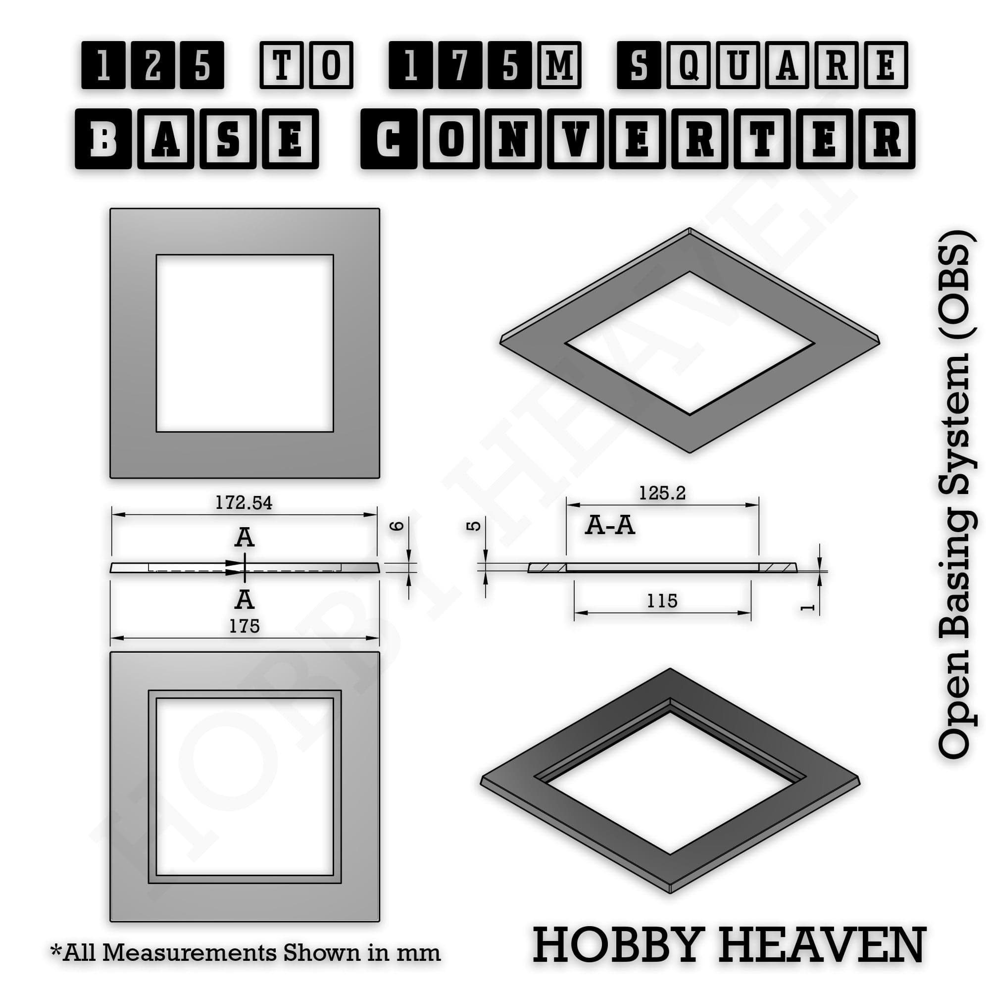 Base Square to Square Bases Size Converters 3d Print Full Range