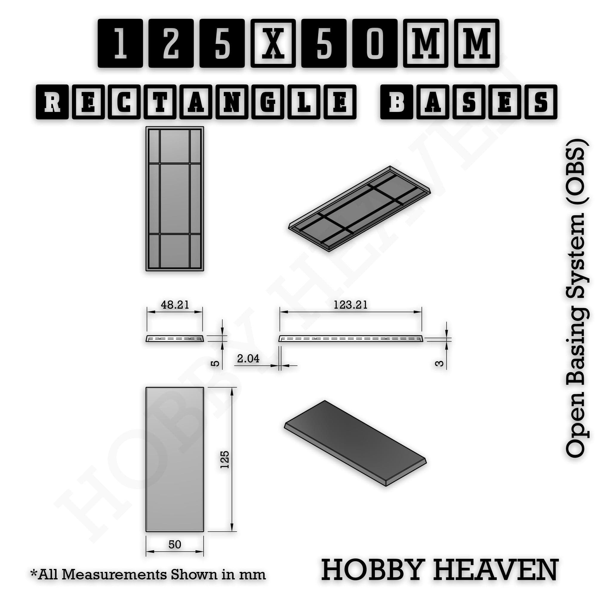 Base Rectangle Bases Range Sizes - 125x50mm to 200x175mm Large Sizes 3d Print Full Range Tabletop Games