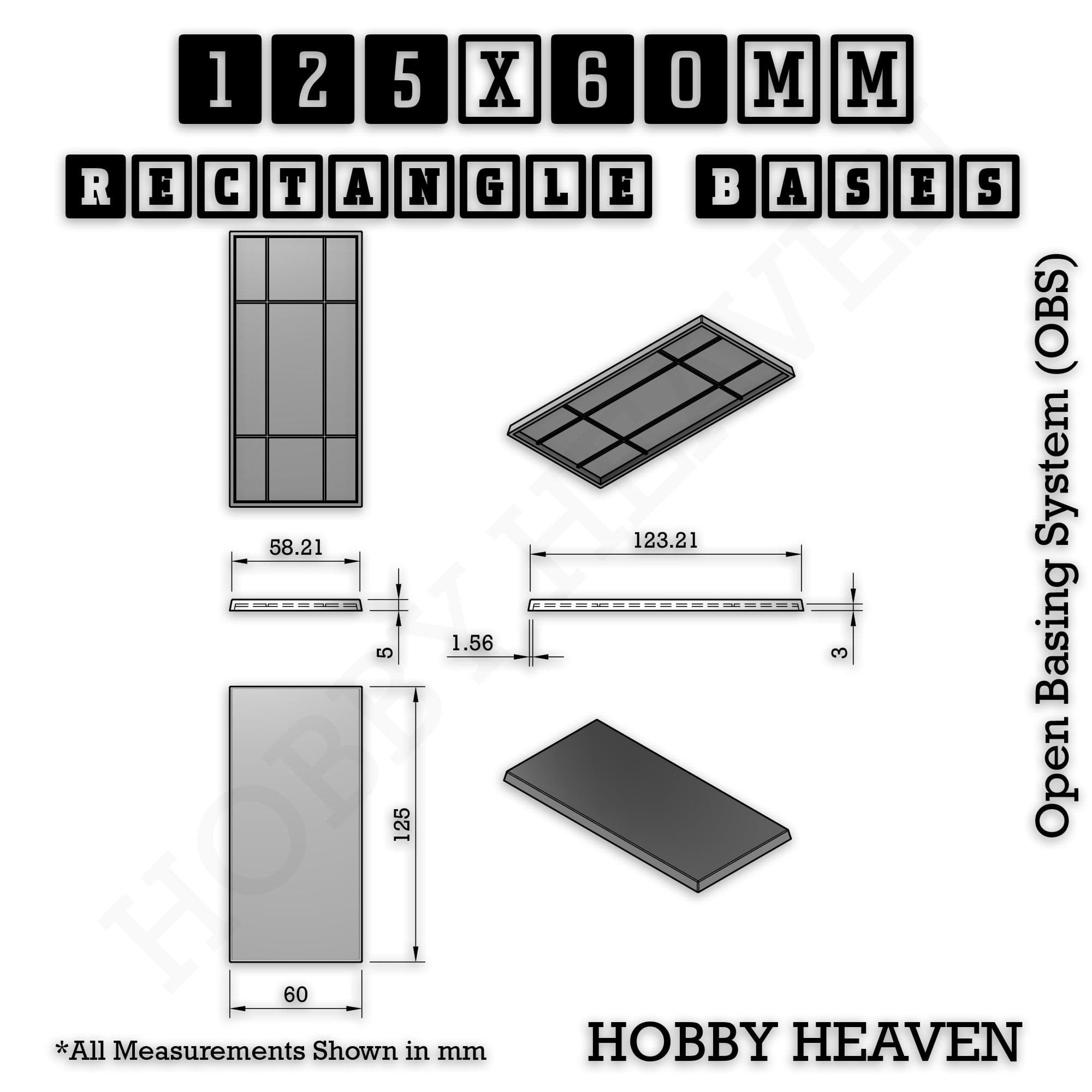 Base Rectangle Bases Range Sizes - 125x50mm to 200x175mm Large Sizes 3d Print Full Range Tabletop Games