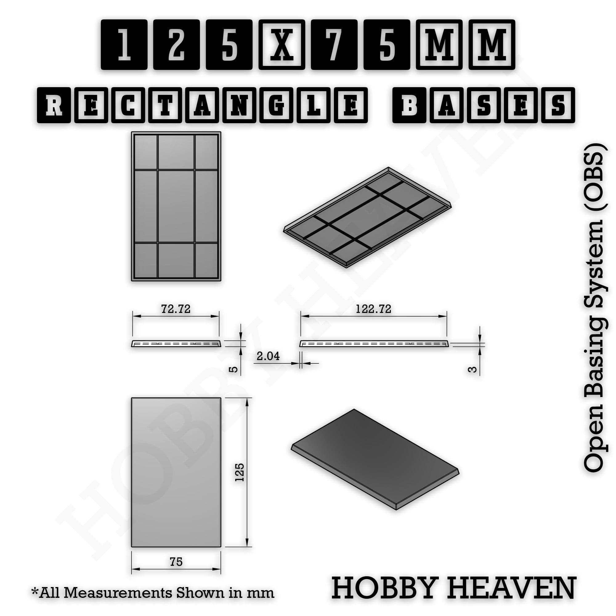 Base Rectangle Bases Range Sizes - 125x50mm to 200x175mm Large Sizes 3d Print Full Range Tabletop Games