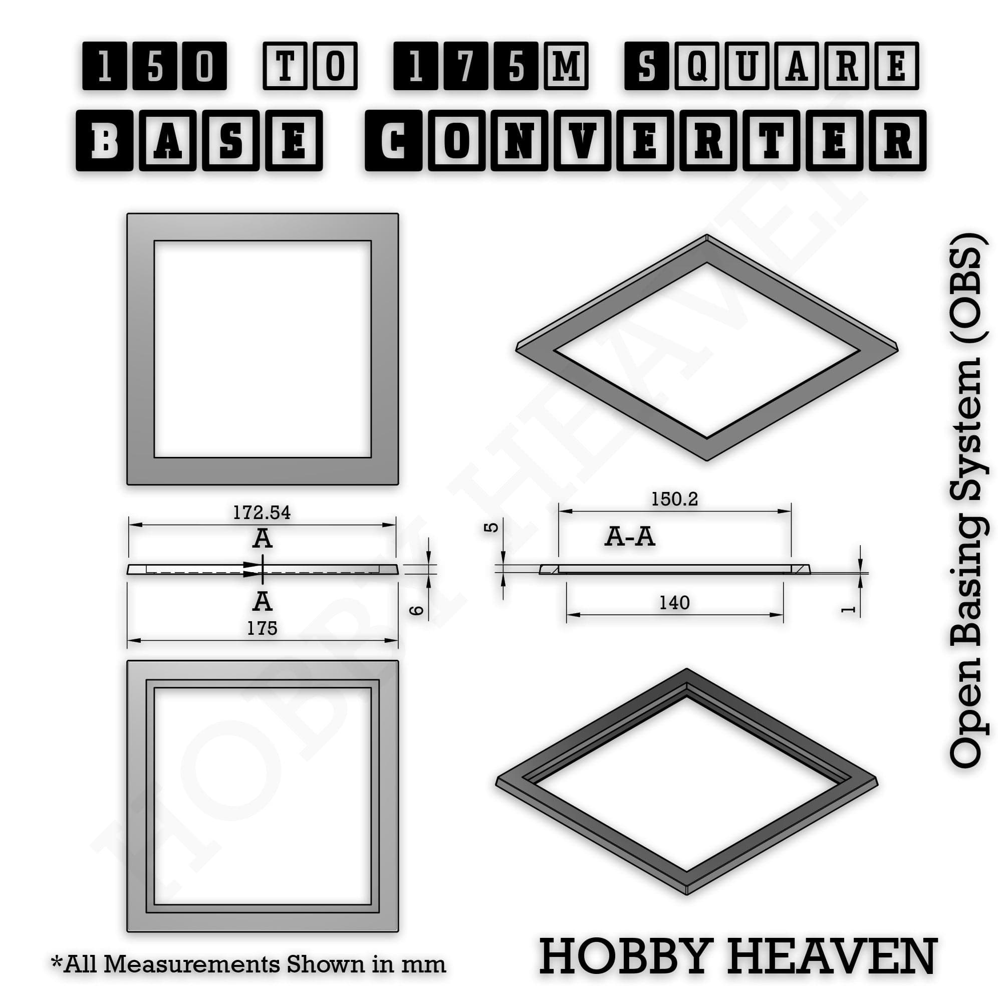 Base Square to Square Bases Size Converters 3d Print Full Range