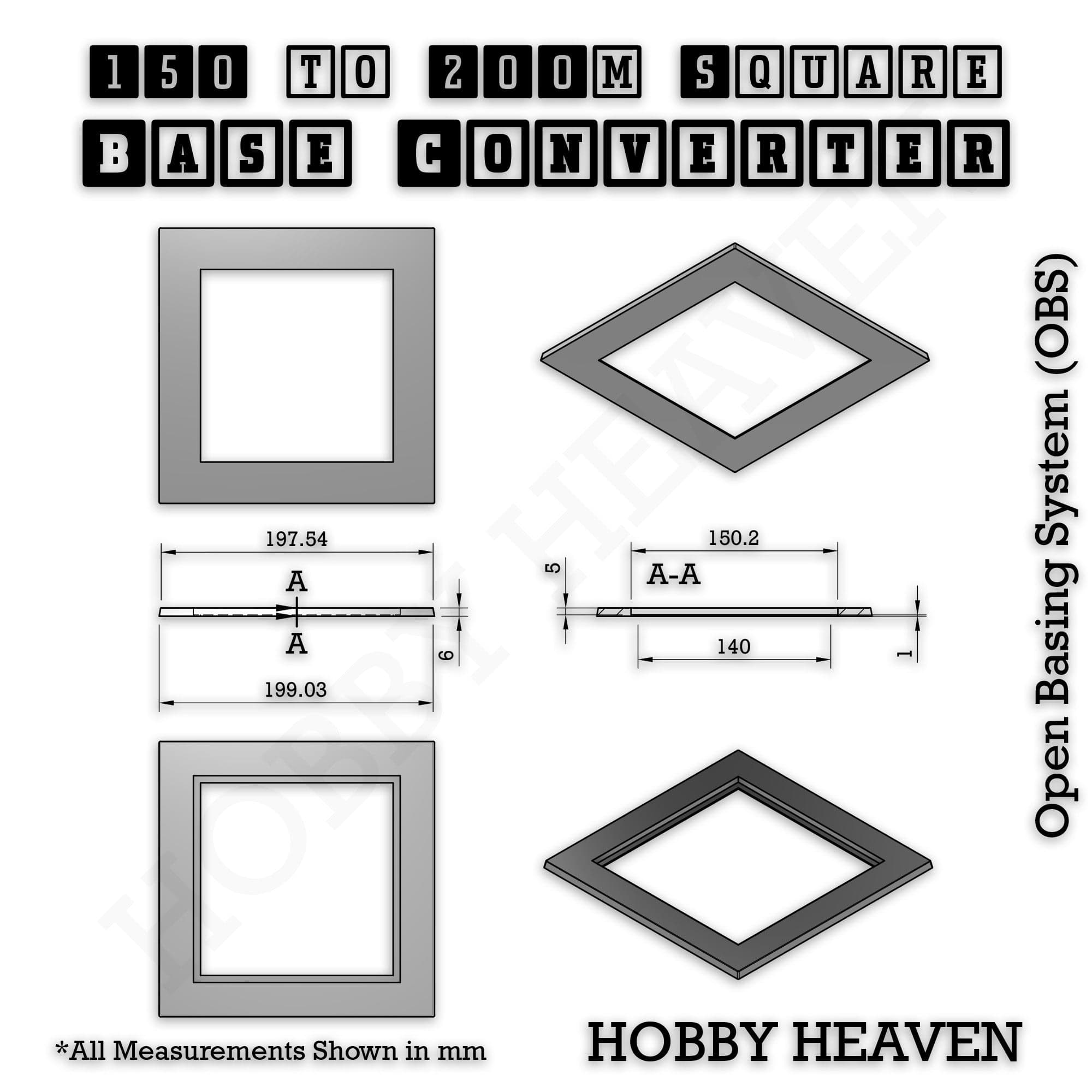 Base Square to Square Bases Size Converters 3d Print Full Range