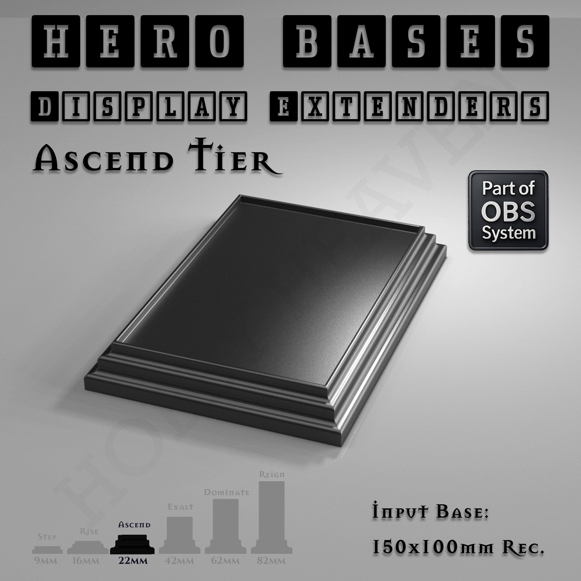 Plastic Bases Hero Bases Display Extenders | Squares and Rectangles | Convert Gaming Bases to Display Bases & Plinths