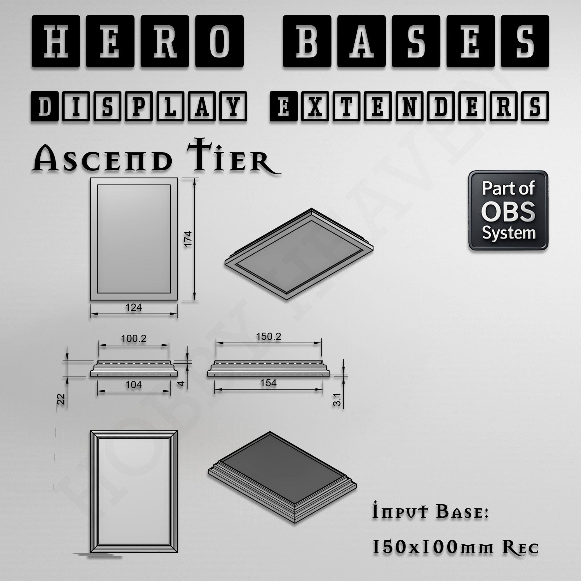 Plastic Bases Hero Bases Display Extenders | Squares and Rectangles | Convert Gaming Bases to Display Bases & Plinths