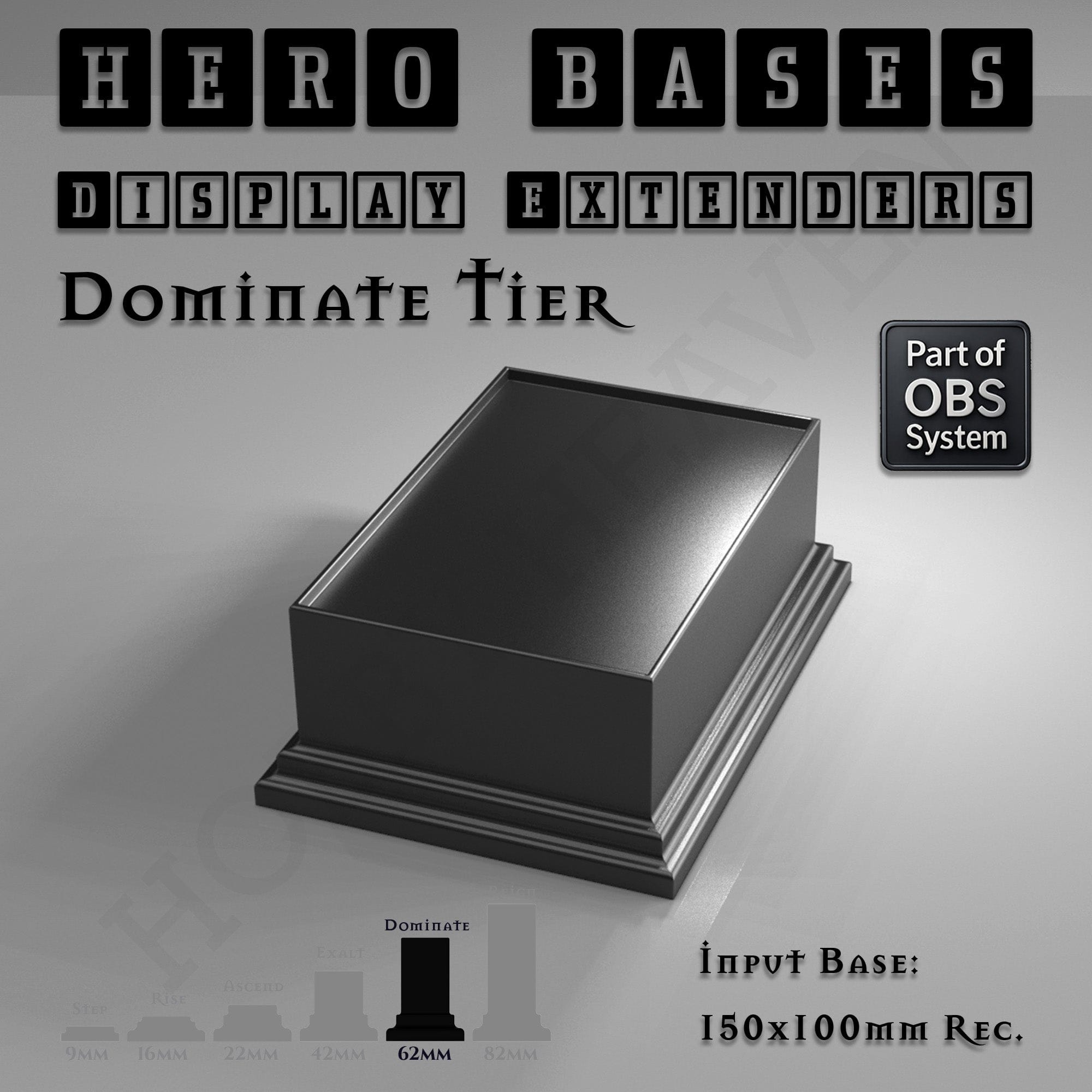 Plastic Bases Hero Bases Display Extenders | Squares and Rectangles | Convert Gaming Bases to Display Bases & Plinths