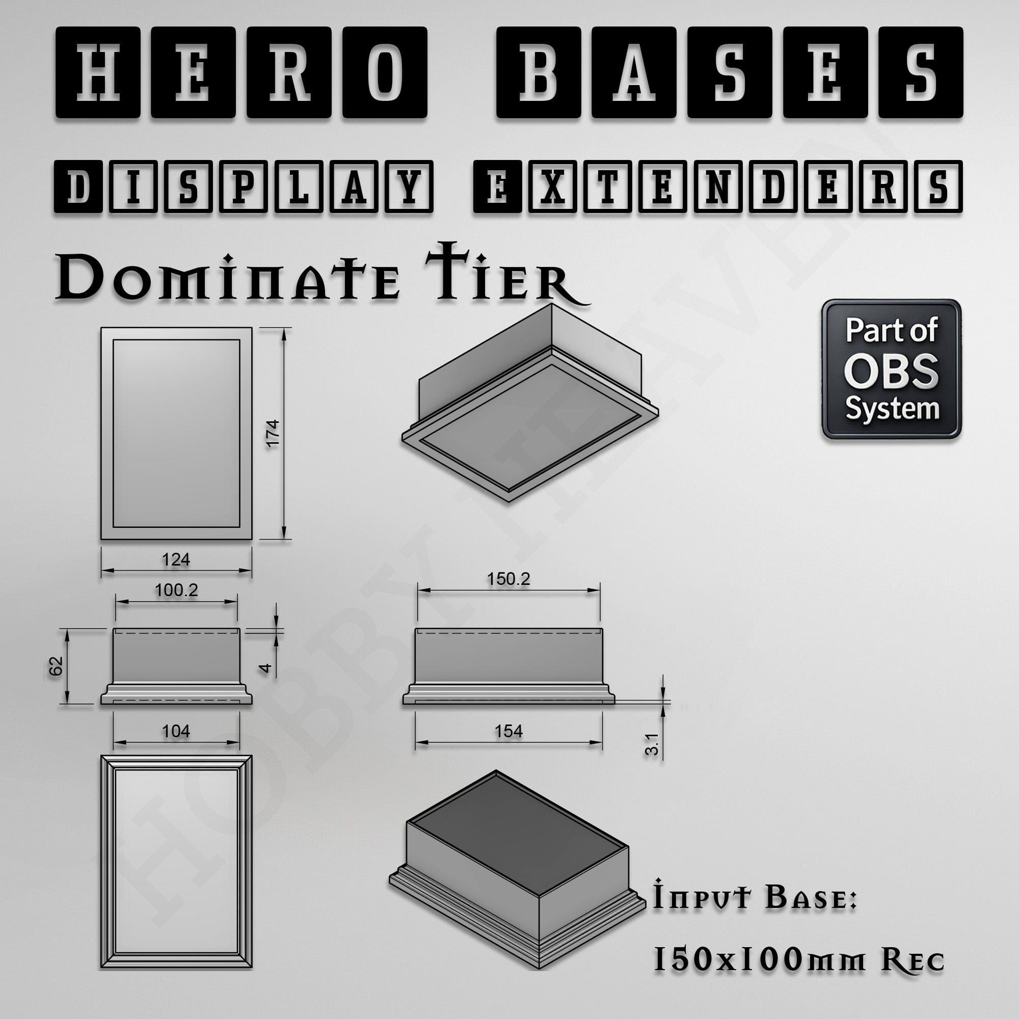 Plastic Bases Hero Bases Display Extenders | Squares and Rectangles | Convert Gaming Bases to Display Bases & Plinths