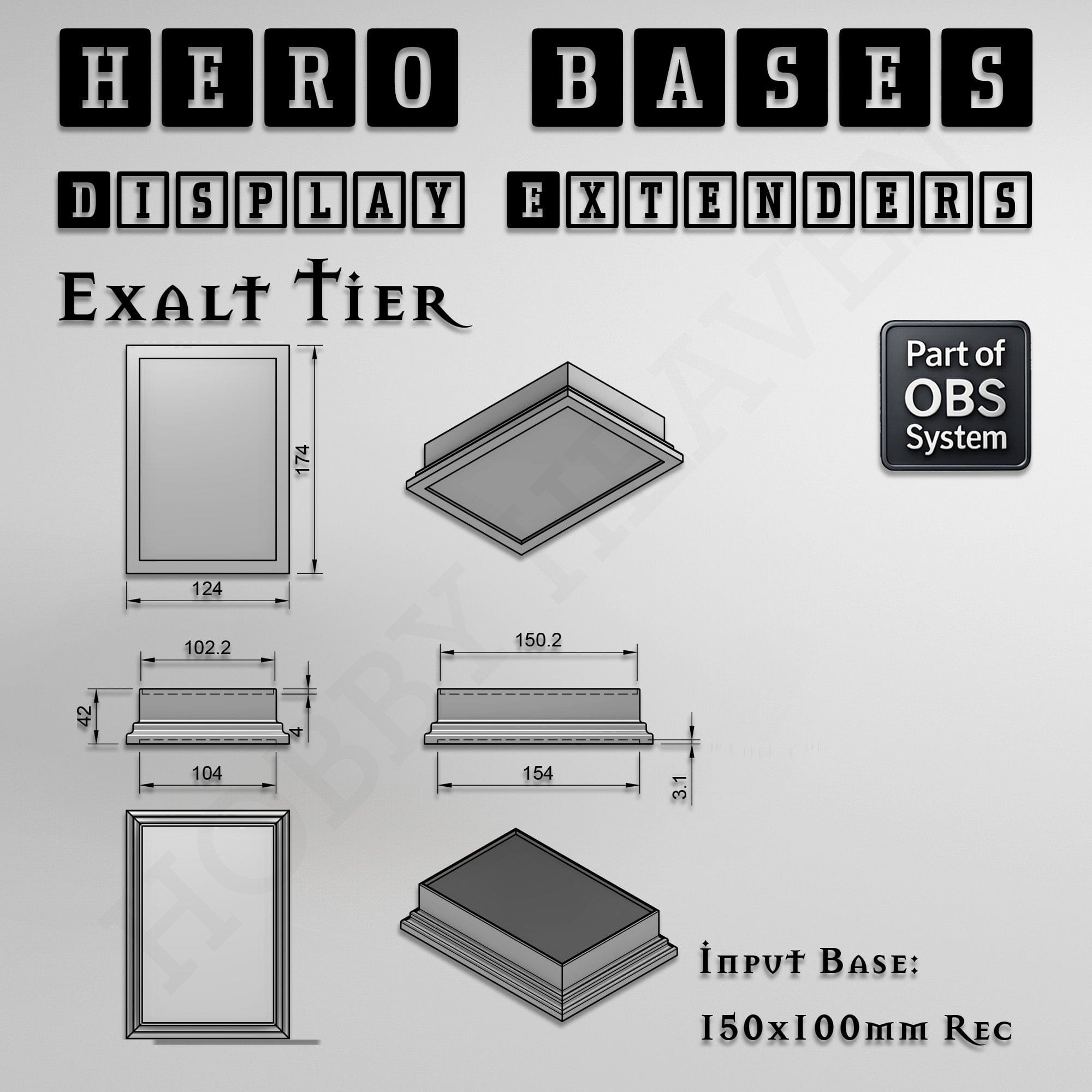 Plastic Bases Hero Bases Display Extenders | Squares and Rectangles | Convert Gaming Bases to Display Bases & Plinths