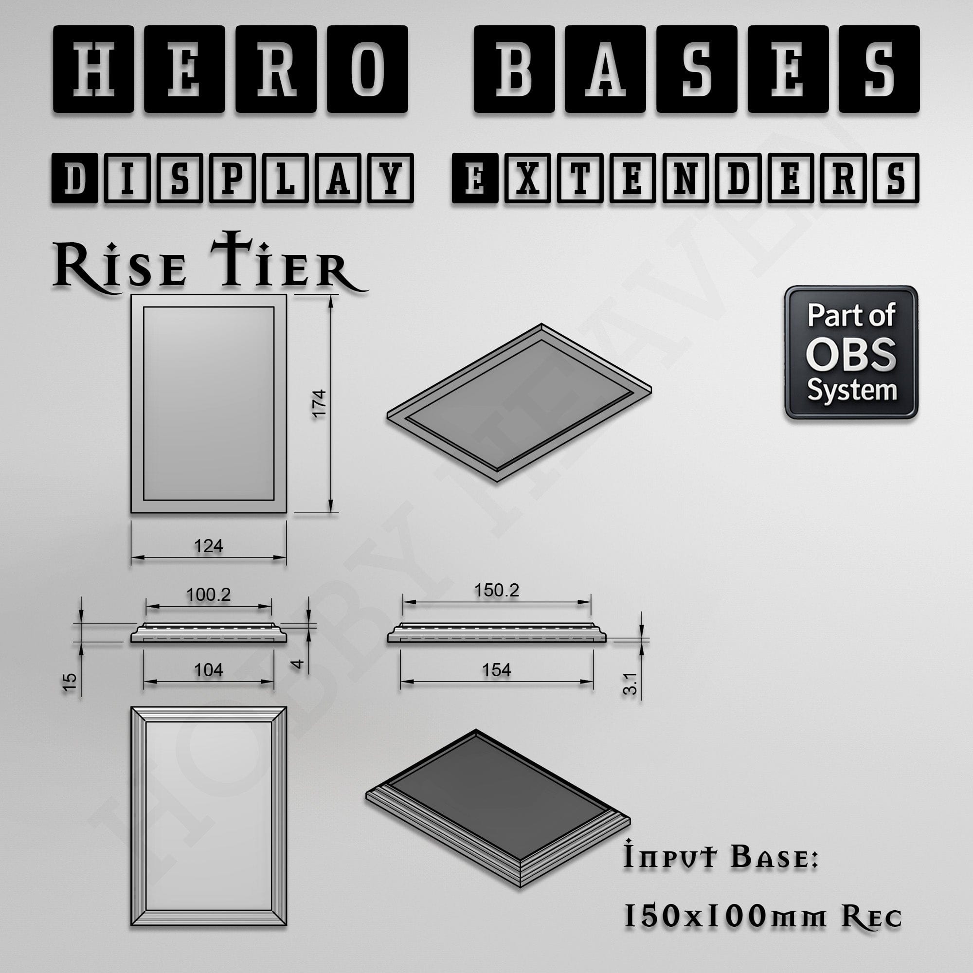 Plastic Bases Hero Bases Display Extenders | Squares and Rectangles | Convert Gaming Bases to Display Bases & Plinths