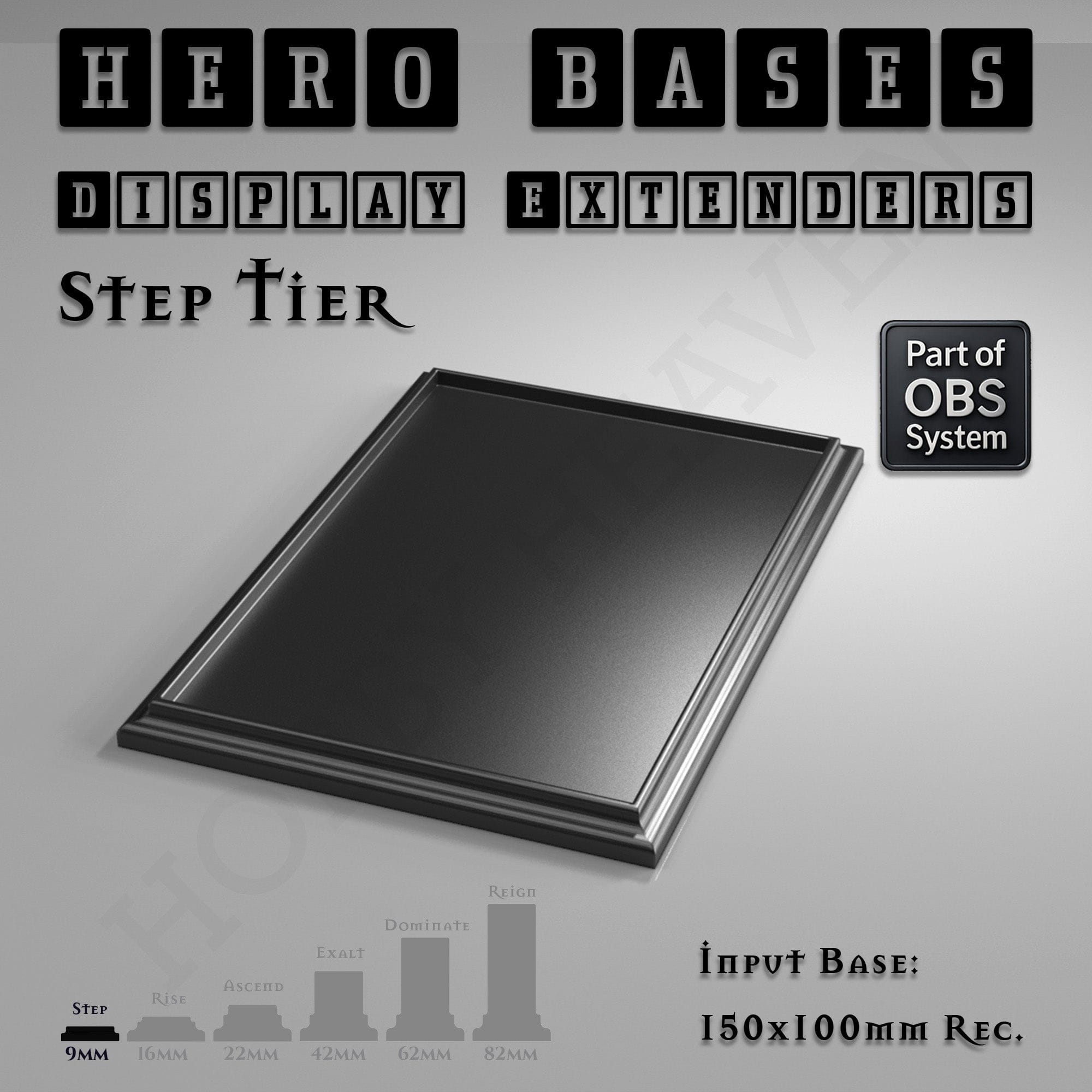 Plastic Bases Hero Bases Display Extenders | Squares and Rectangles | Convert Gaming Bases to Display Bases & Plinths