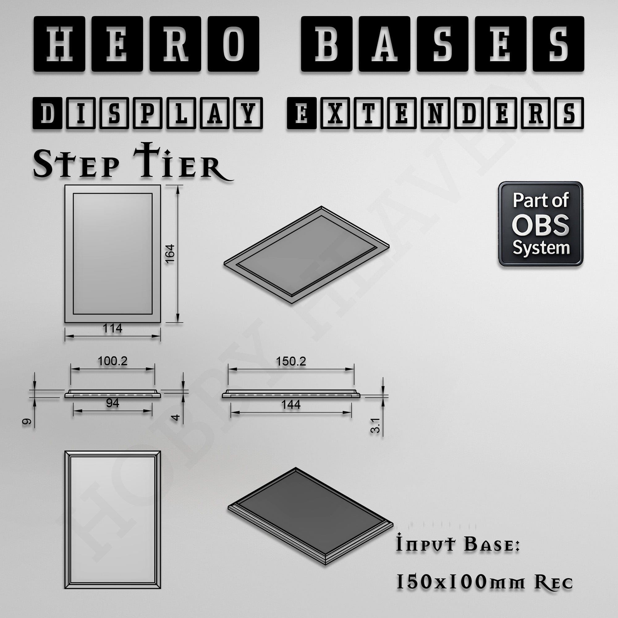 Plastic Bases Hero Bases Display Extenders | Squares and Rectangles | Convert Gaming Bases to Display Bases & Plinths