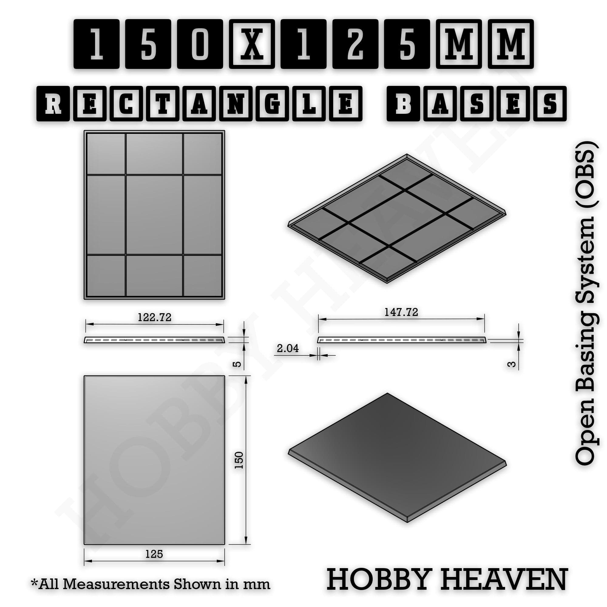 Base Rectangle Bases Range Sizes - 125x50mm to 200x175mm Large Sizes 3d Print Full Range Tabletop Games