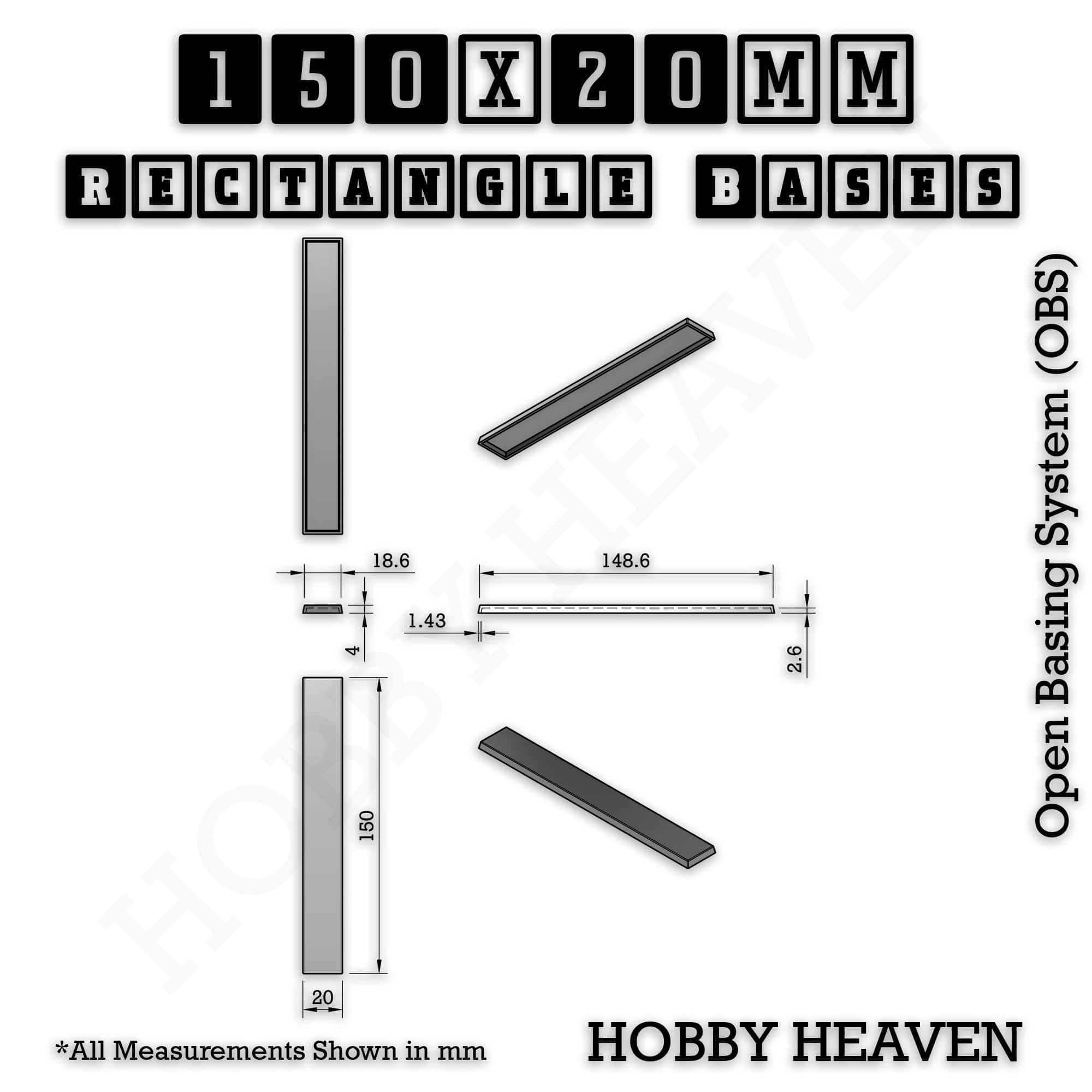 Base Rectangle Bases Range Sizes - 125x50mm to 200x175mm Large Sizes 3d Print Full Range Tabletop Games