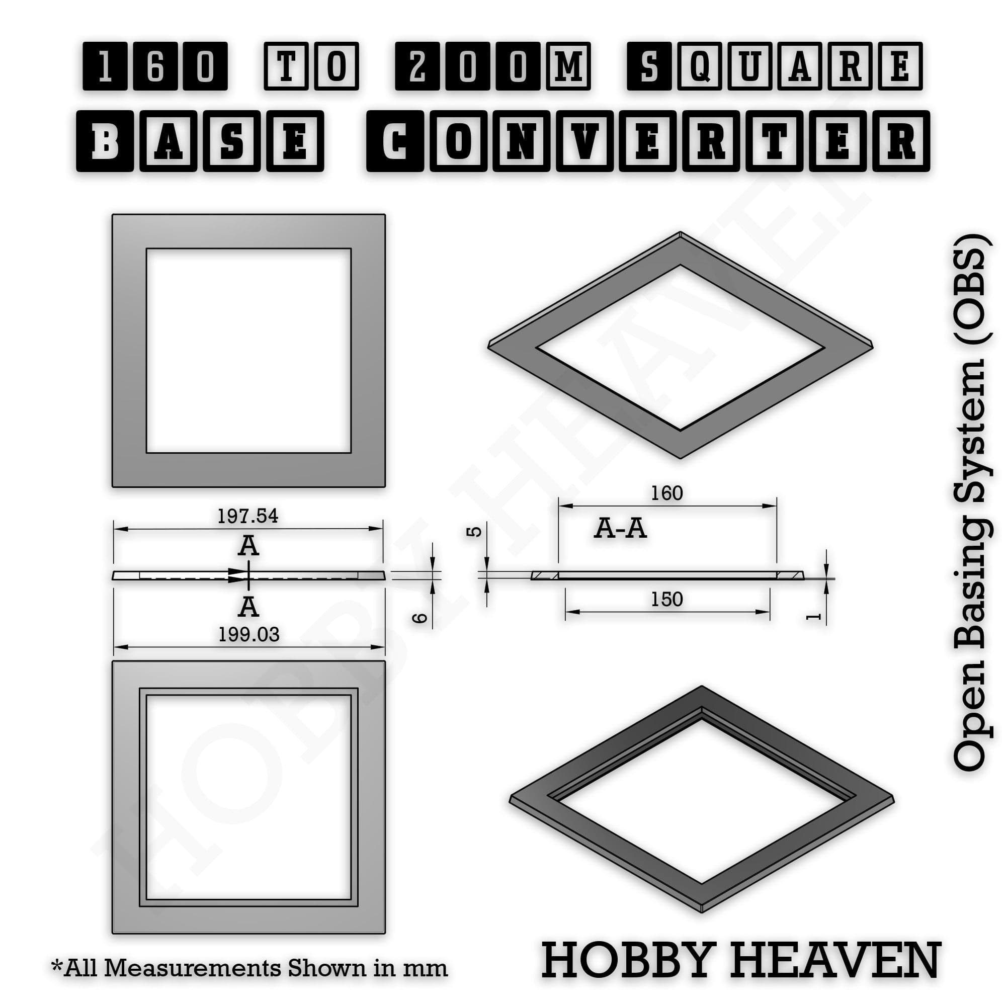 Base Square to Square Bases Size Converters 3d Print Full Range