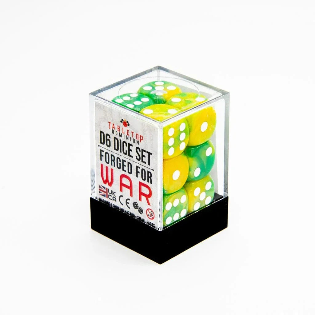 Tabletop Dominion DICE 16mm D6 | Iridescent Yellow & Green | Round Edge | 12 Pack