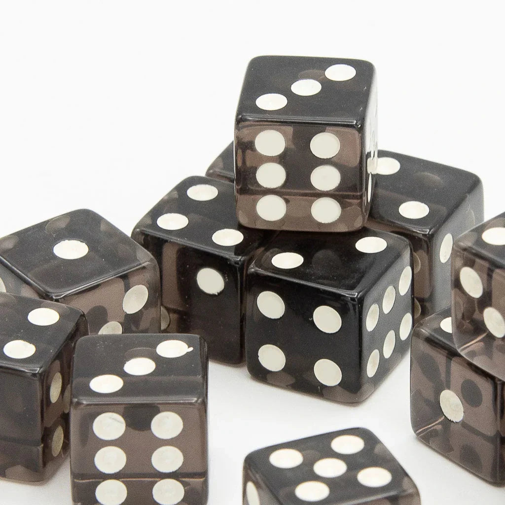 16mm D6 | Transparent Black | Square Edge | 12 Pack - DICE