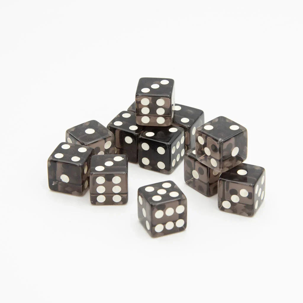 16mm D6 | Transparent Black | Square Edge | 12 Pack - DICE
