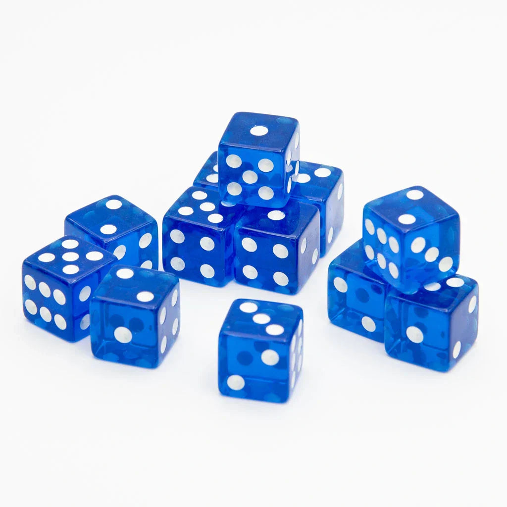 16mm D6 | Transparent Dark Blue | Square Edge | 12 Pack - DICE