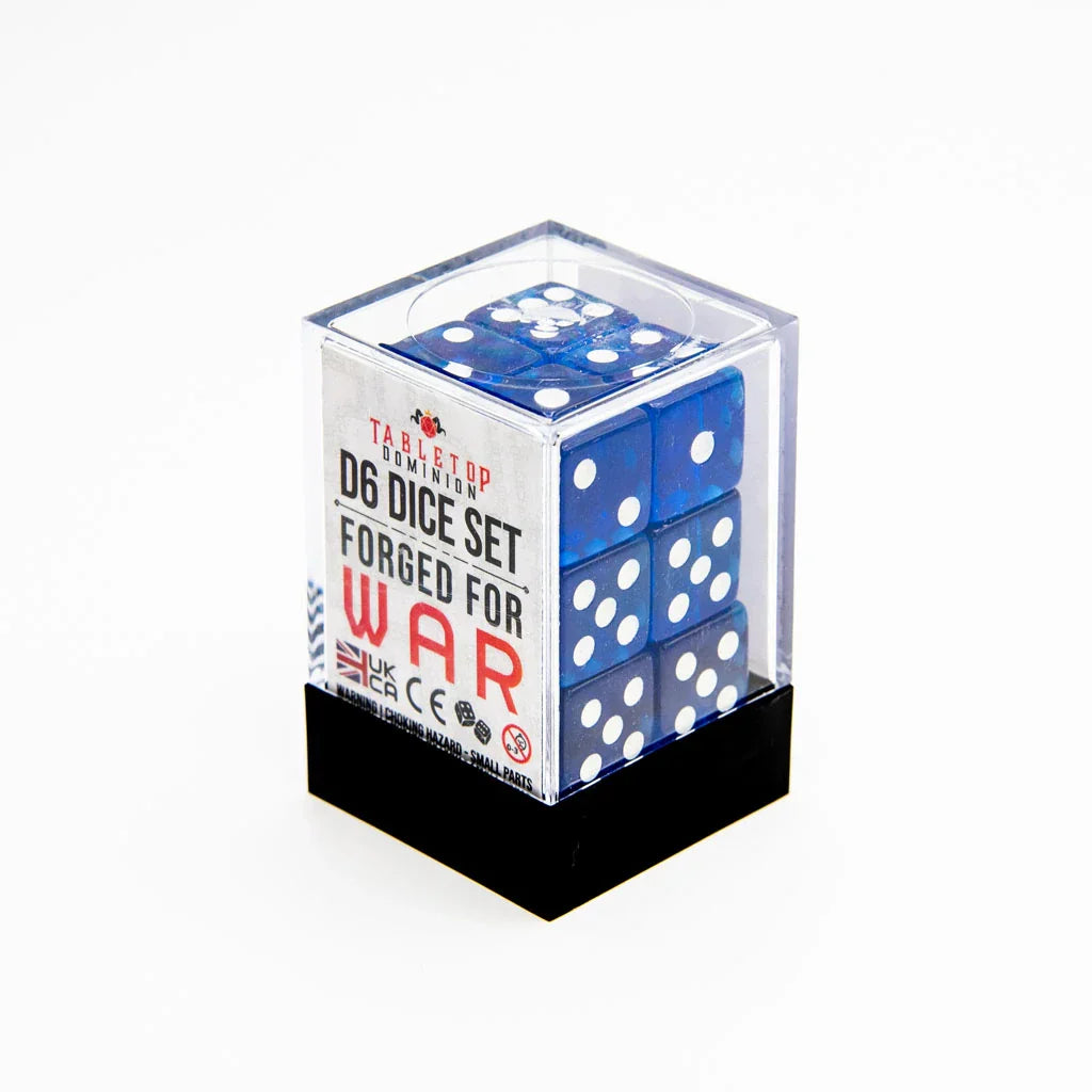 16mm D6 | Transparent Dark Blue | Square Edge | 12 Pack - DICE