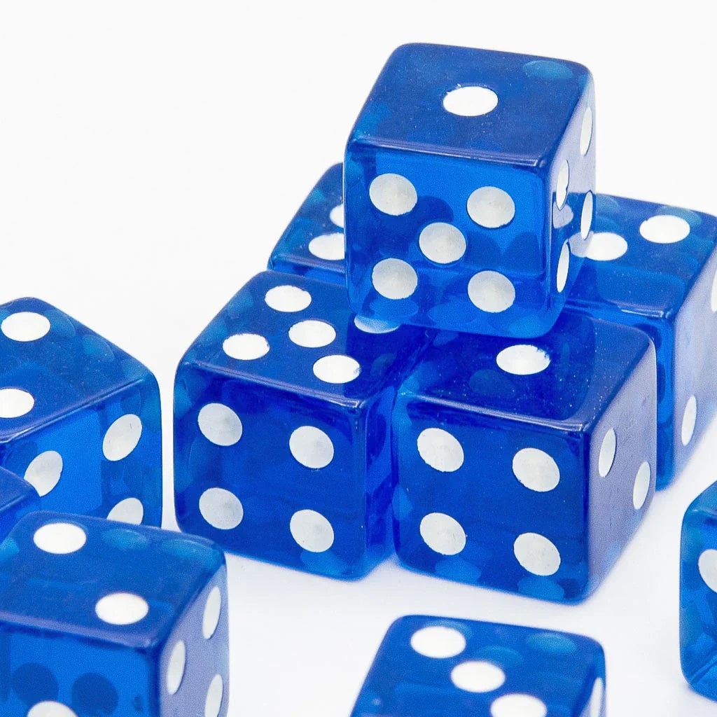 16mm D6 | Transparent Dark Blue | Square Edge | 12 Pack - DICE