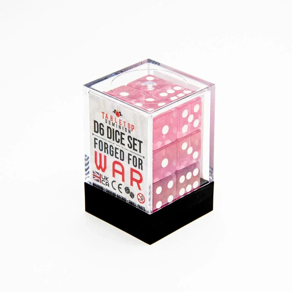 Tabletop Dominion DICE 16mm D6 | Transparent Pink | Square Edge | 12 Pack