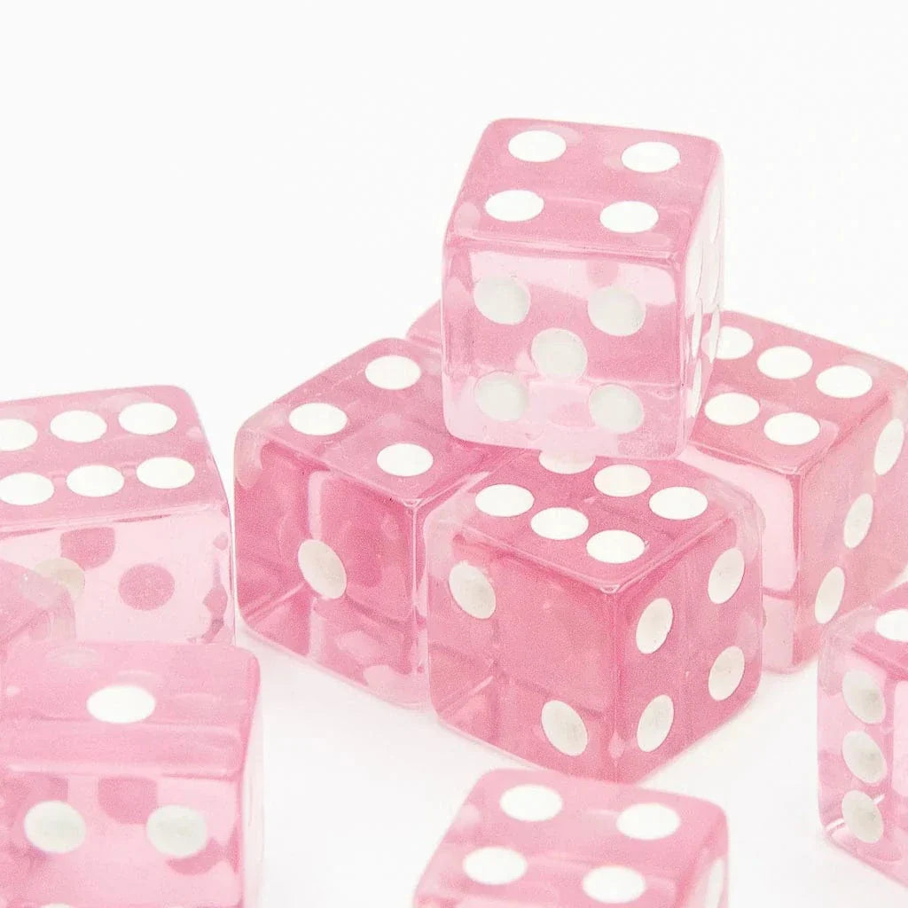 Tabletop Dominion DICE 16mm D6 | Transparent Pink | Square Edge | 12 Pack