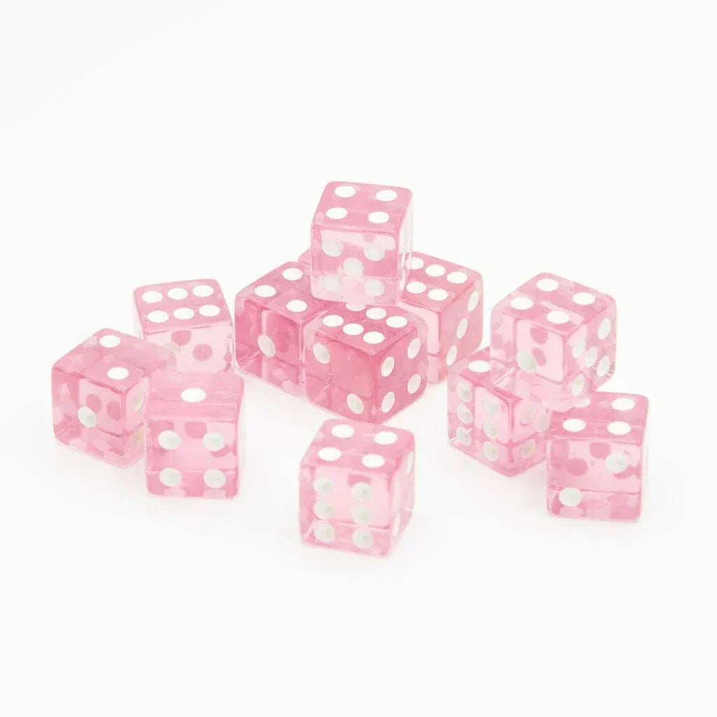 Tabletop Dominion DICE 16mm D6 | Transparent Pink | Square Edge | 12 Pack