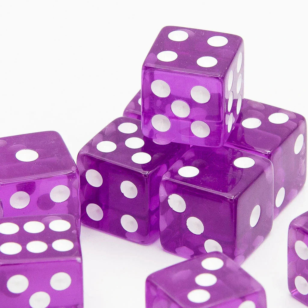 16mm D6 | Transparent Purple | Square Edge | 12 Pack - DICE
