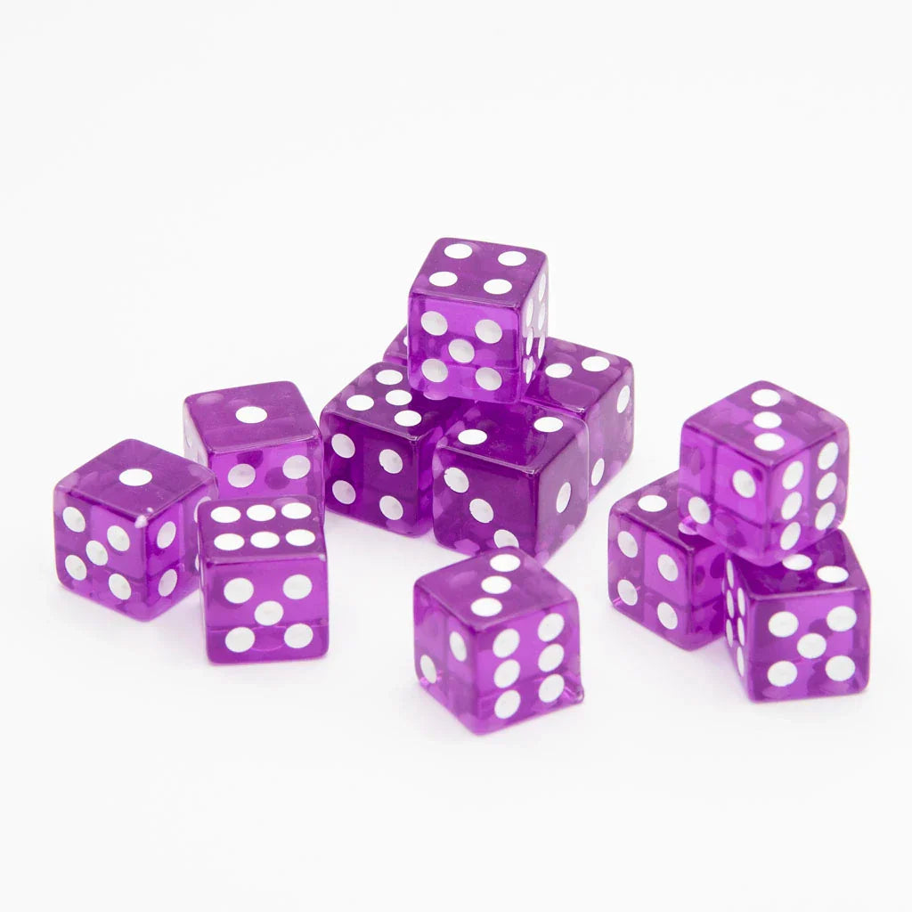 16mm D6 | Transparent Purple | Square Edge | 12 Pack - DICE