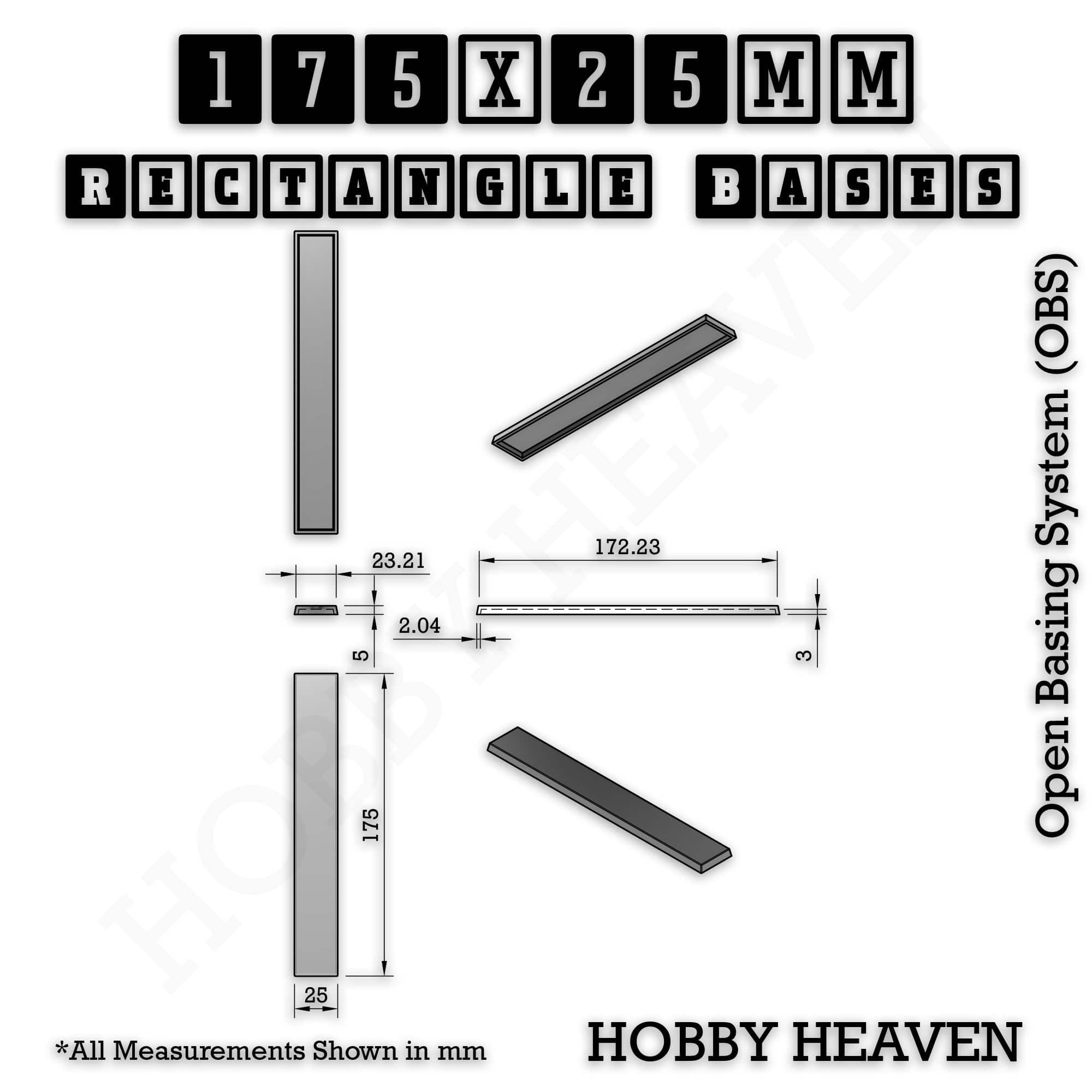 Base Rectangle Bases Range Sizes - 125x50mm to 200x175mm Large Sizes 3d Print Full Range Tabletop Games