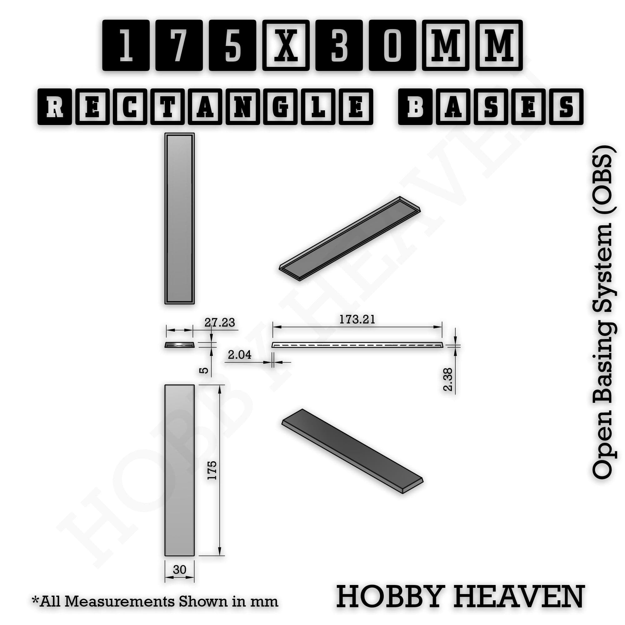 Base Rectangle Bases Range Sizes - 125x50mm to 200x175mm Large Sizes 3d Print Full Range Tabletop Games