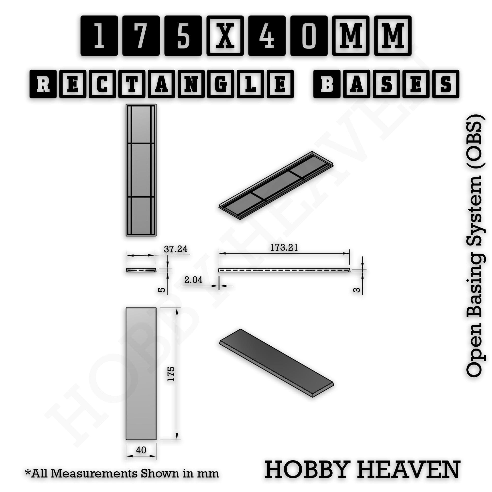 Base Rectangle Bases Range Sizes - 125x50mm to 200x175mm Large Sizes 3d Print Full Range Tabletop Games