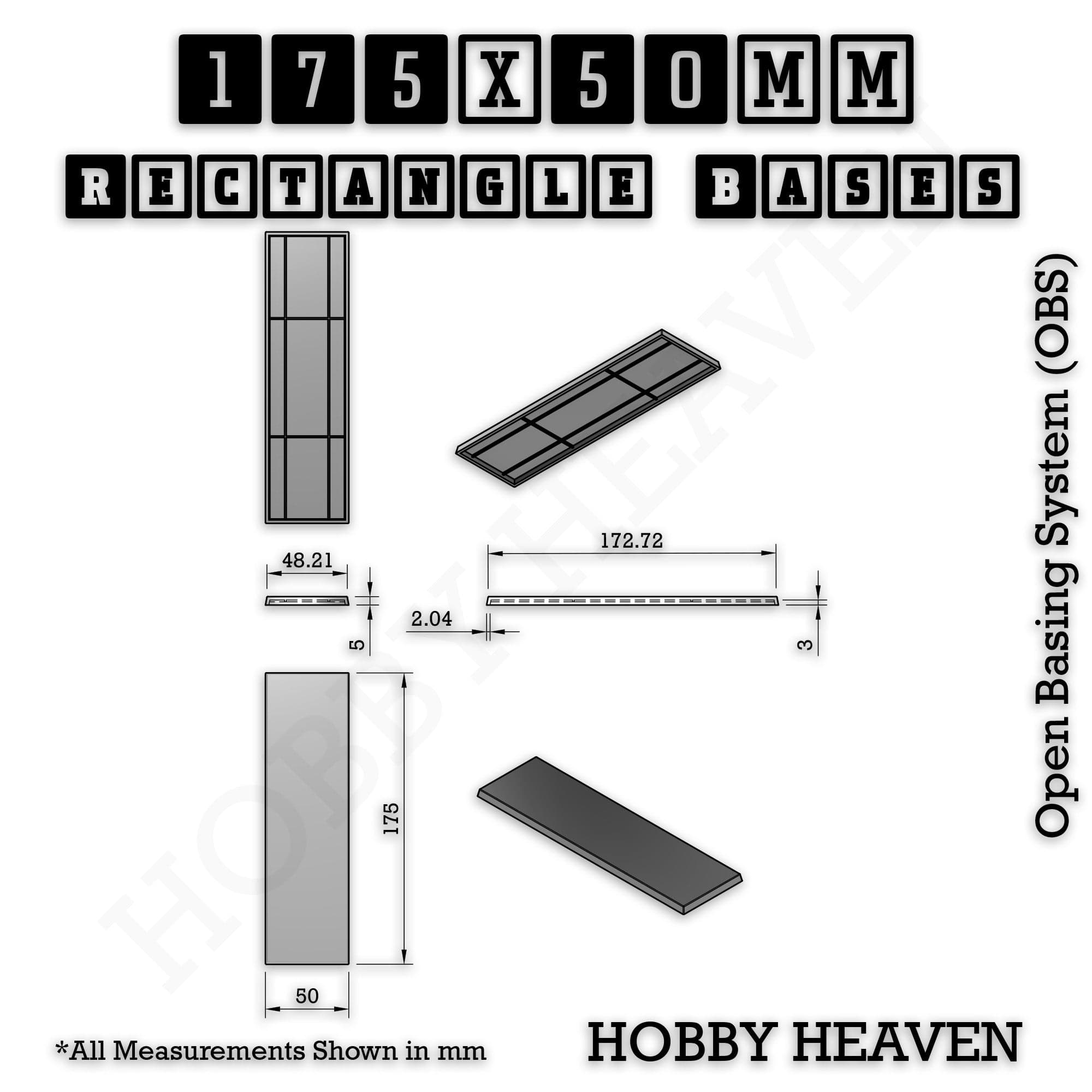 Base Rectangle Bases Range Sizes - 125x50mm to 200x175mm Large Sizes 3d Print Full Range Tabletop Games