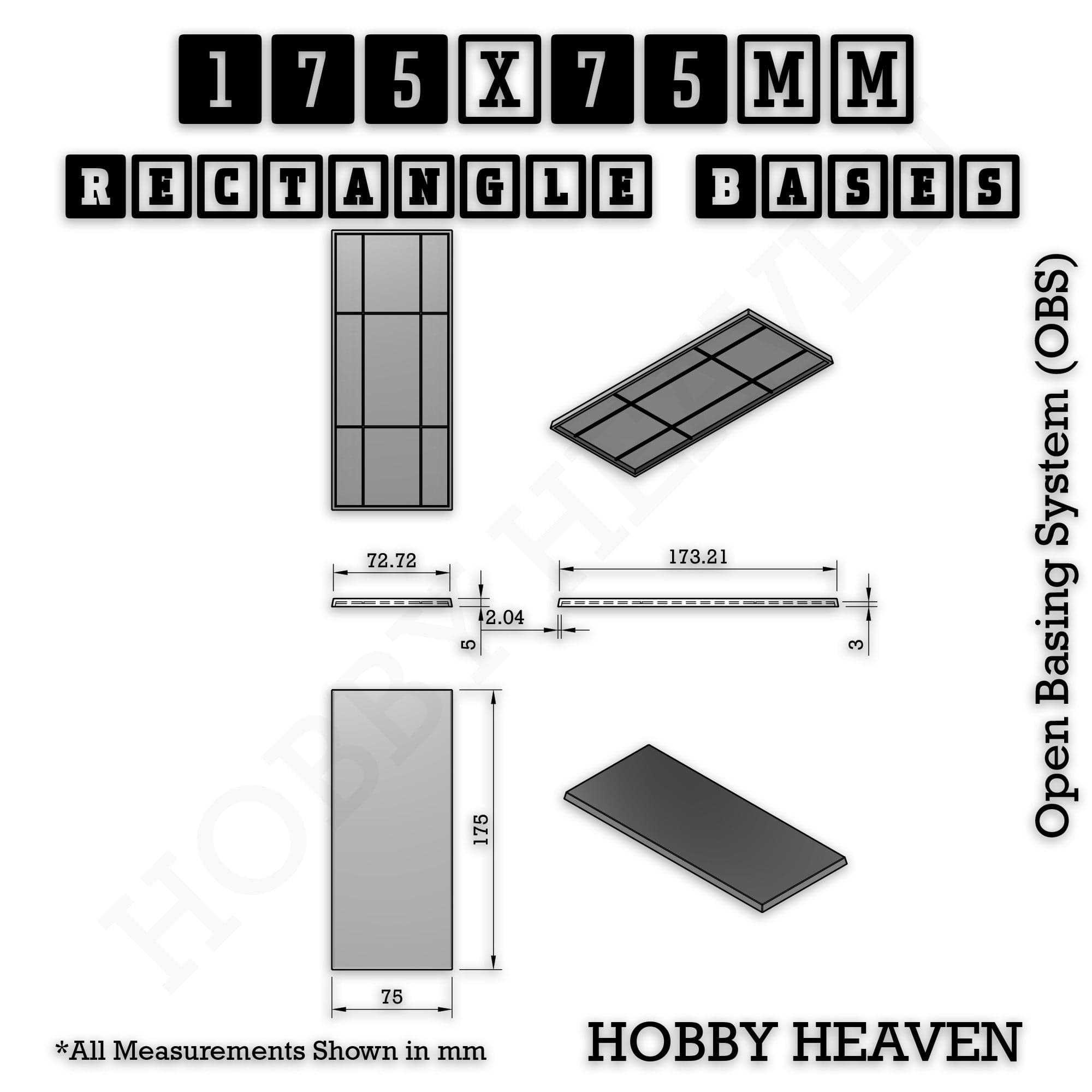 Base Rectangle Bases Range Sizes - 125x50mm to 200x175mm Large Sizes 3d Print Full Range Tabletop Games