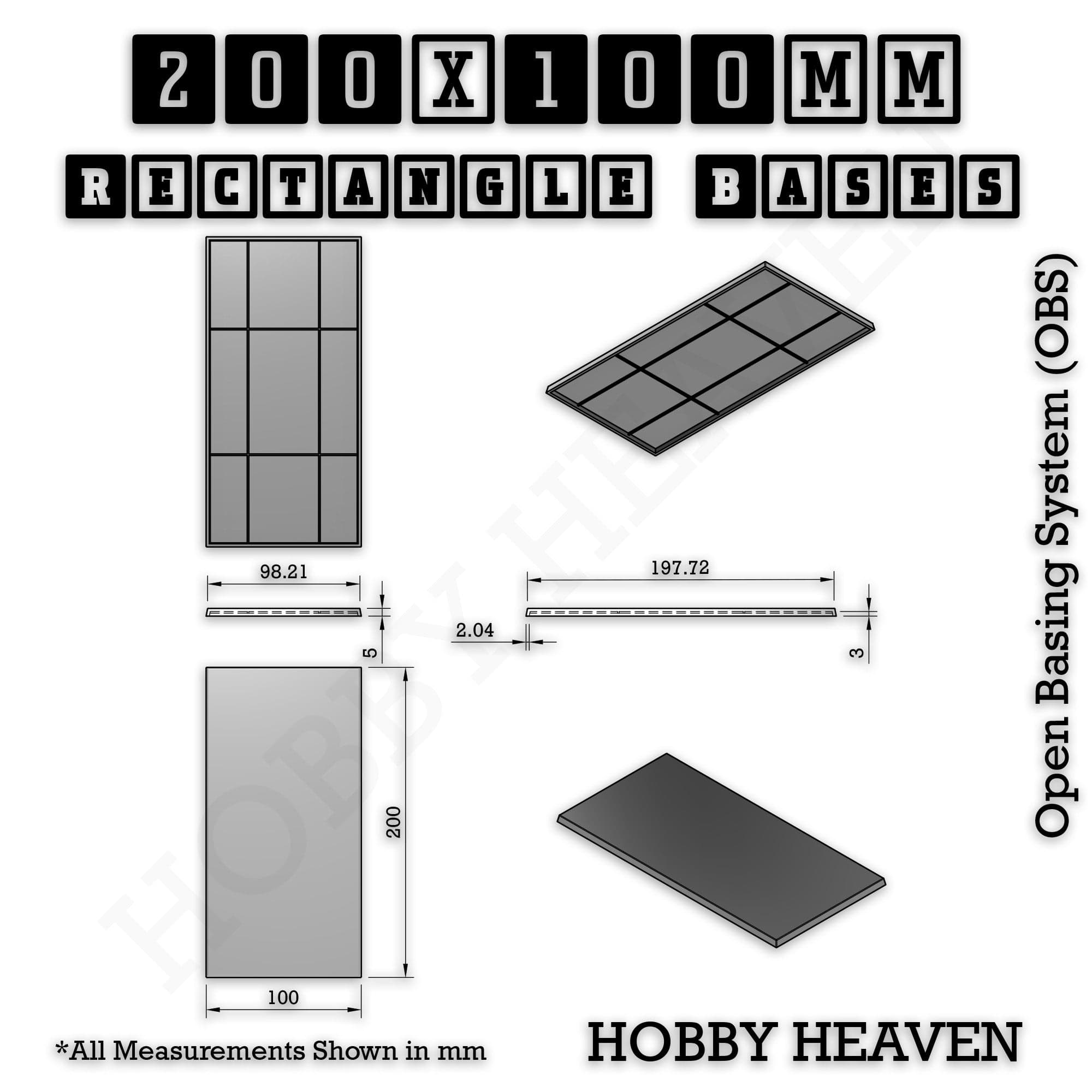 Base Rectangle Bases Range Sizes - 125x50mm to 200x175mm Large Sizes 3d Print Full Range Tabletop Games