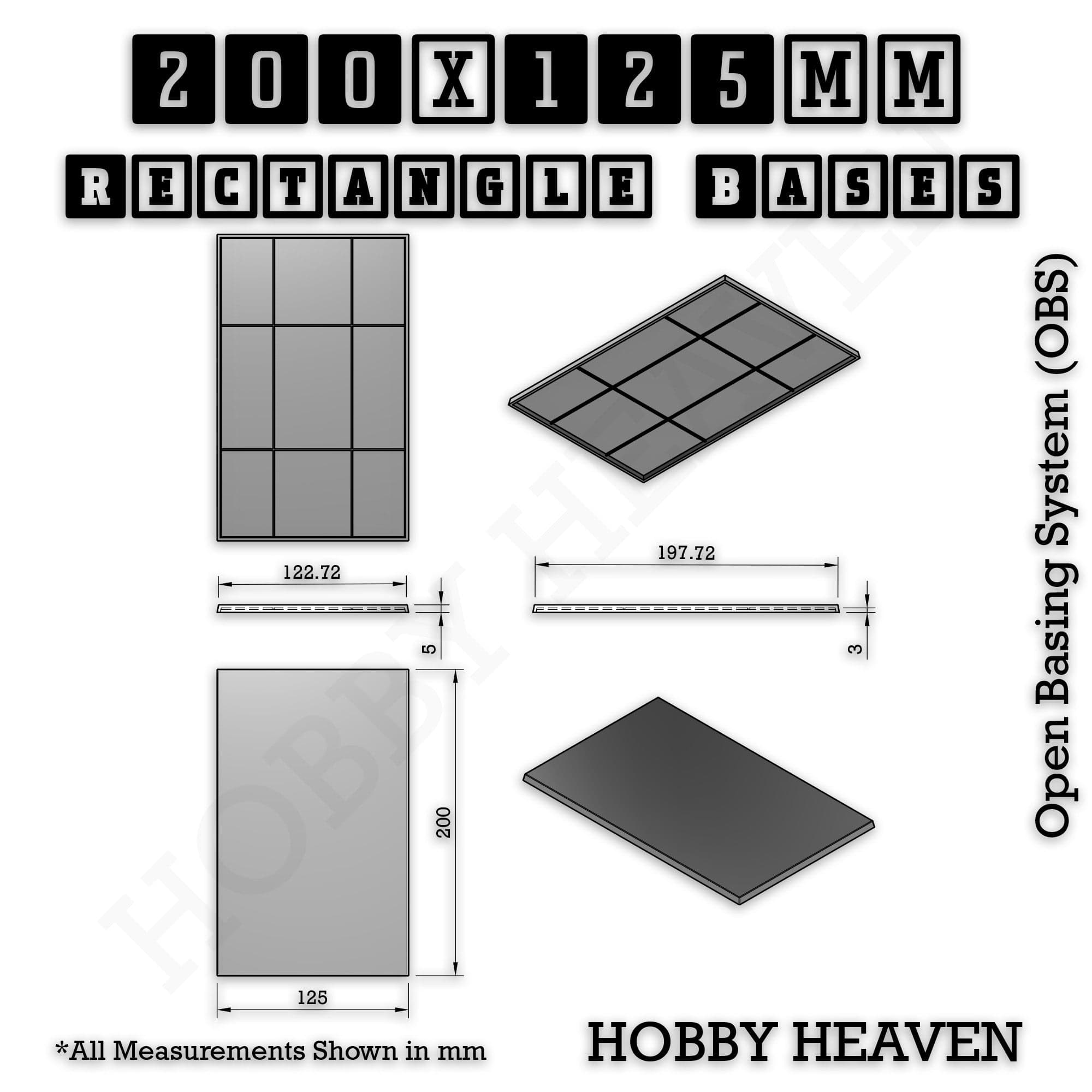 Base Rectangle Bases Range Sizes - 125x50mm to 200x175mm Large Sizes 3d Print Full Range Tabletop Games