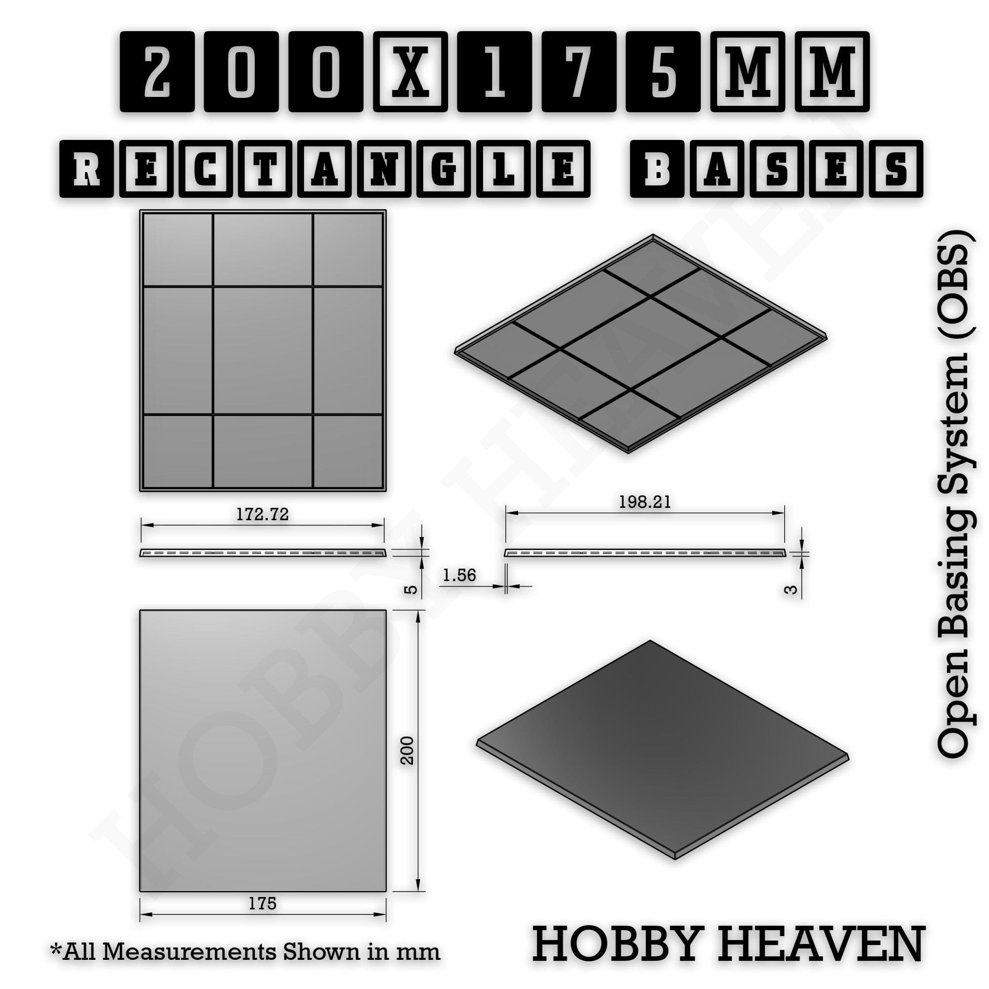 Base Rectangle Bases Range Sizes - 125x50mm to 200x175mm Large Sizes 3d Print Full Range Tabletop Games