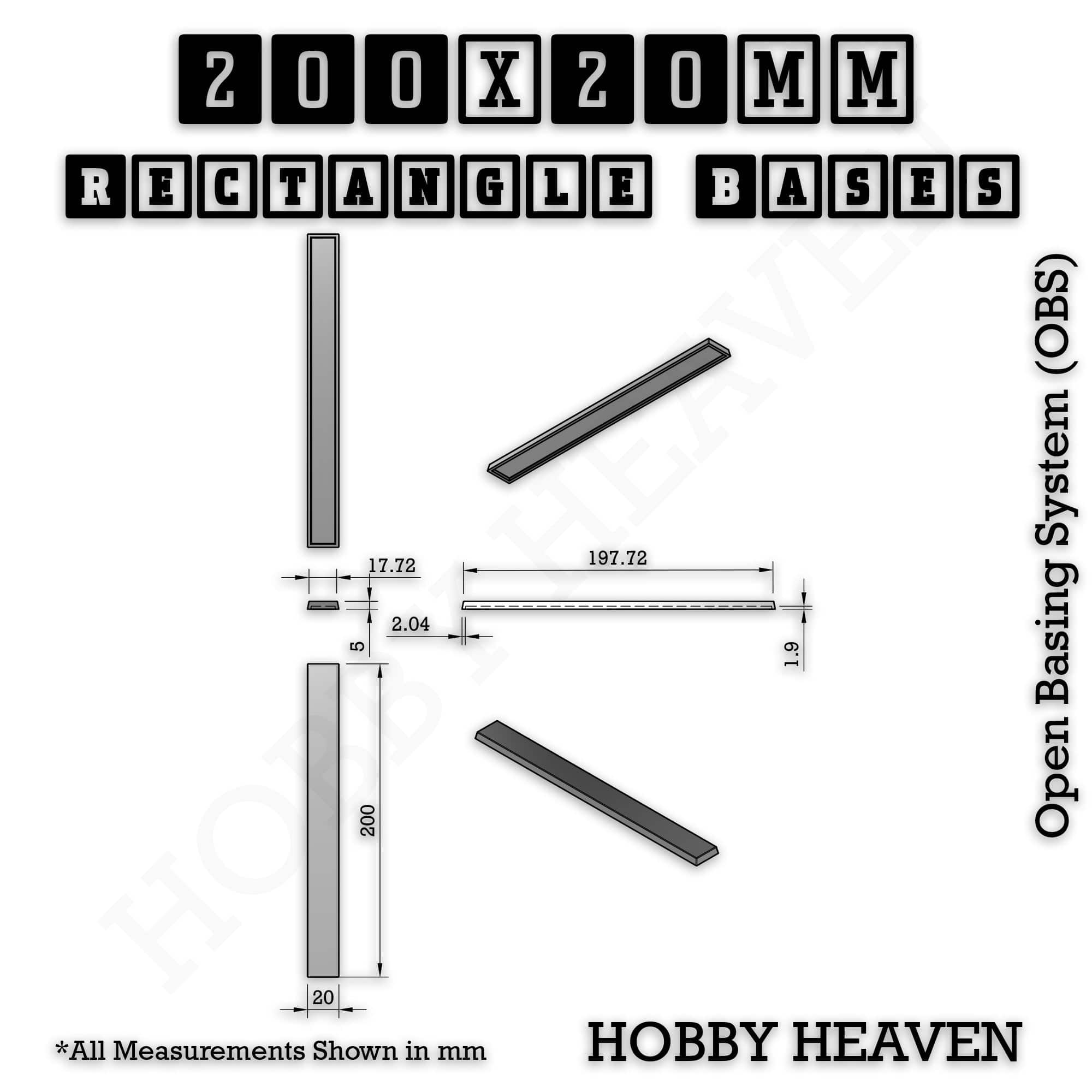 Base Rectangle Bases Range Sizes - 125x50mm to 200x175mm Large Sizes 3d Print Full Range Tabletop Games