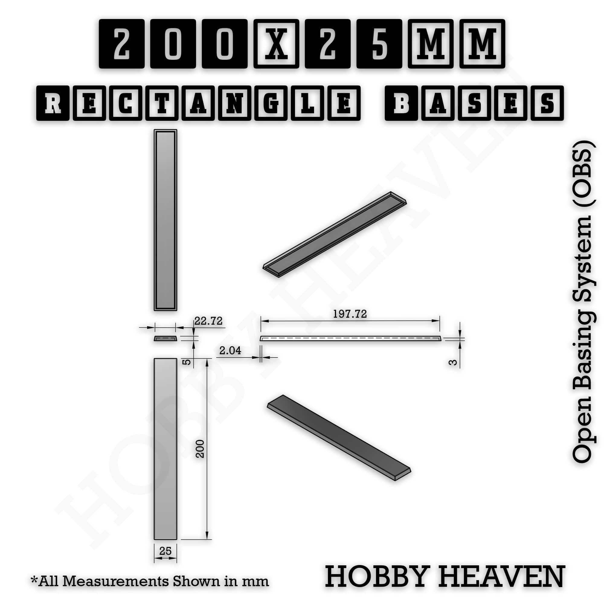 Base Rectangle Bases Range Sizes - 125x50mm to 200x175mm Large Sizes 3d Print Full Range Tabletop Games