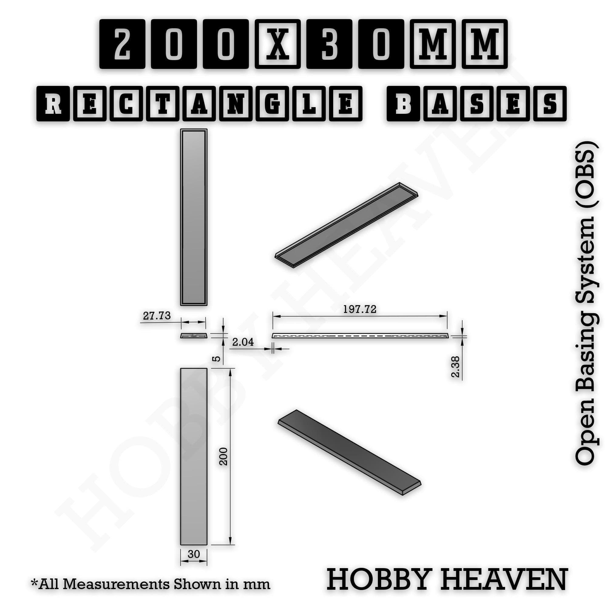 Base Rectangle Bases Range Sizes - 125x50mm to 200x175mm Large Sizes 3d Print Full Range Tabletop Games