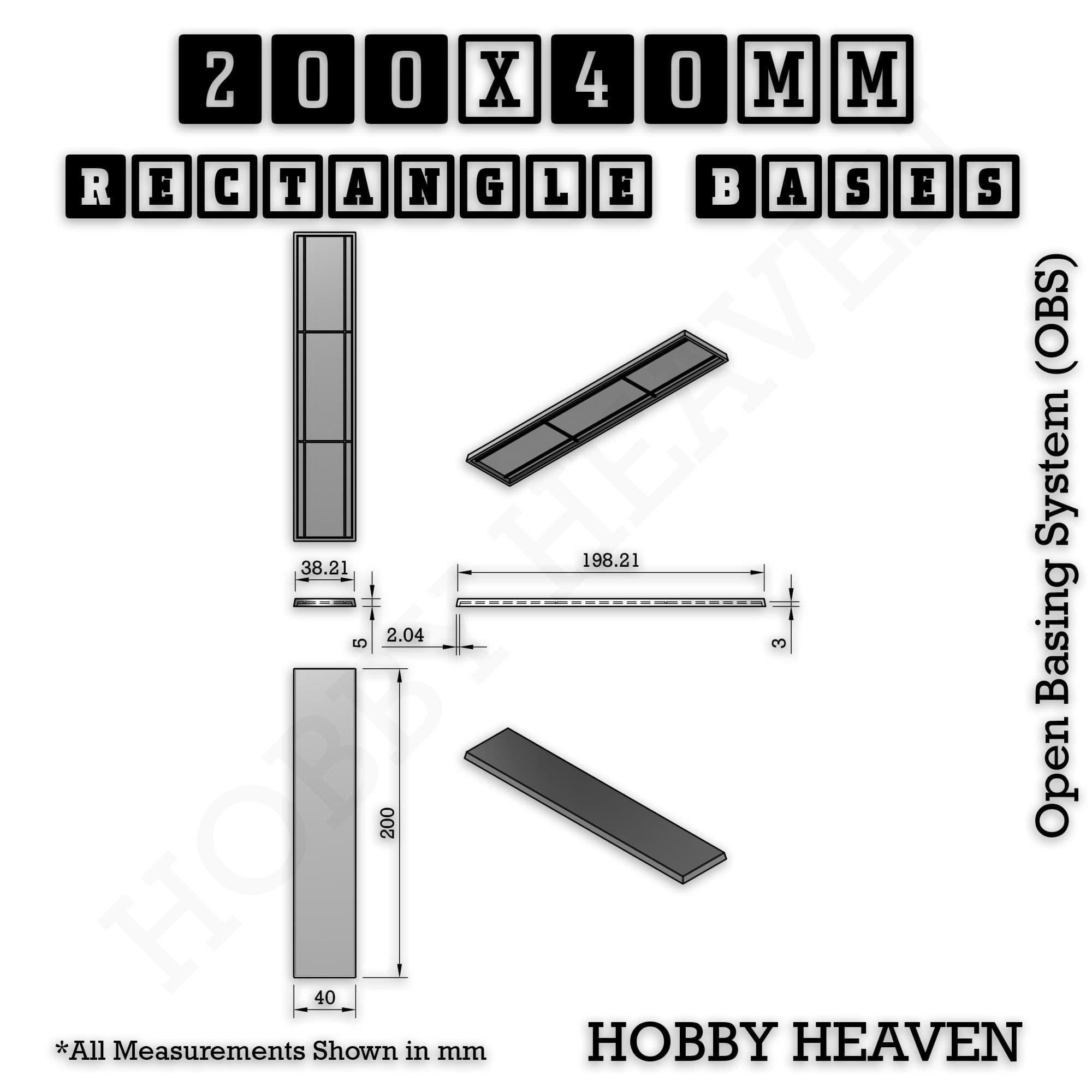 Base Rectangle Bases Range Sizes - 125x50mm to 200x175mm Large Sizes 3d Print Full Range Tabletop Games