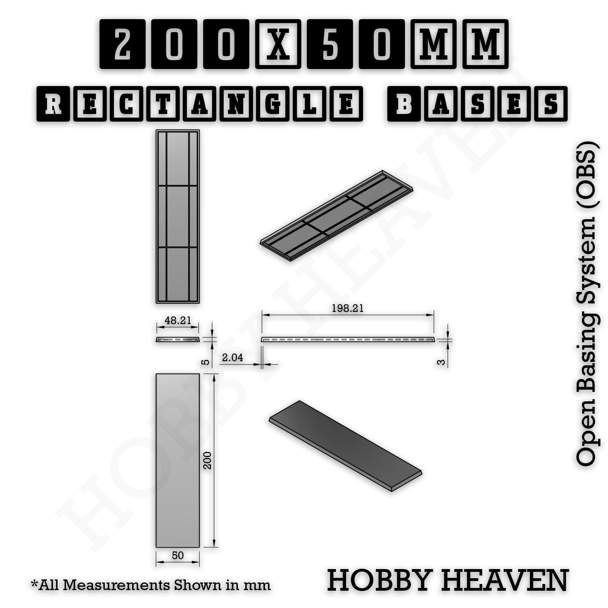 Base Rectangle Bases Range Sizes - 125x50mm to 200x175mm Large Sizes 3d Print Full Range Tabletop Games