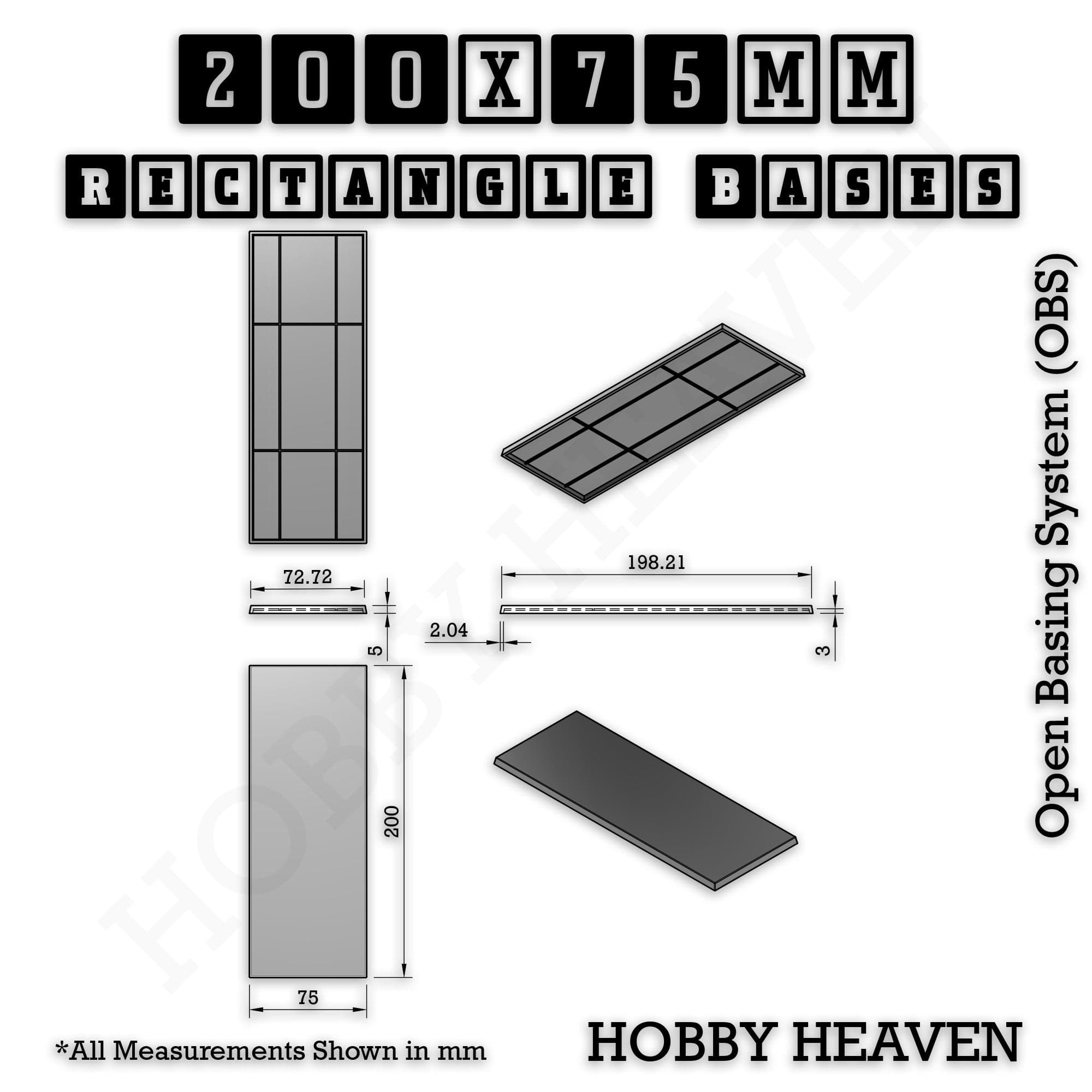 Base Rectangle Bases Range Sizes - 125x50mm to 200x175mm Large Sizes 3d Print Full Range Tabletop Games