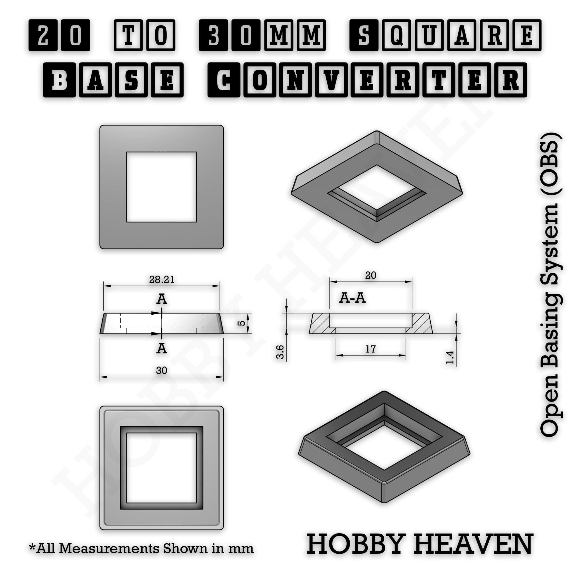 Base Square to Square Bases Size Converters 3d Print Full Range
