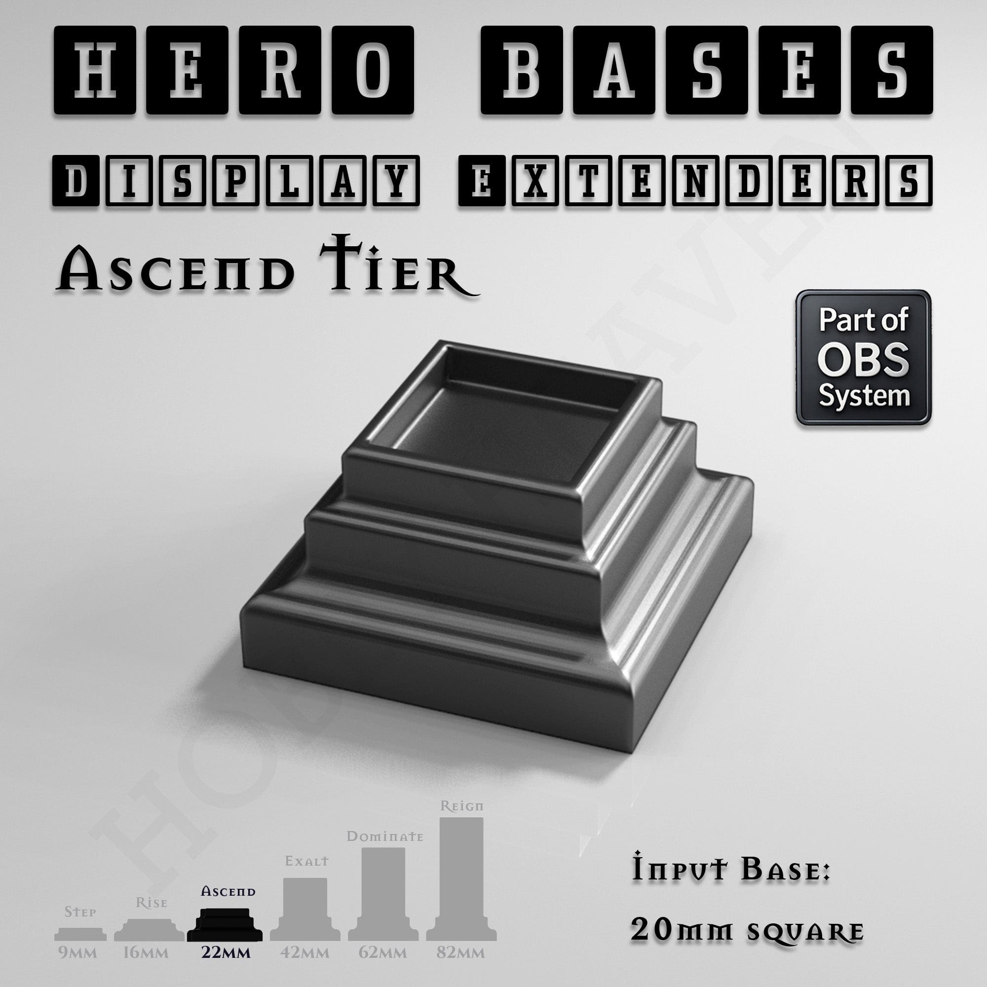Plastic Bases Hero Bases Display Extenders | Squares and Rectangles | Convert Gaming Bases to Display Bases & Plinths