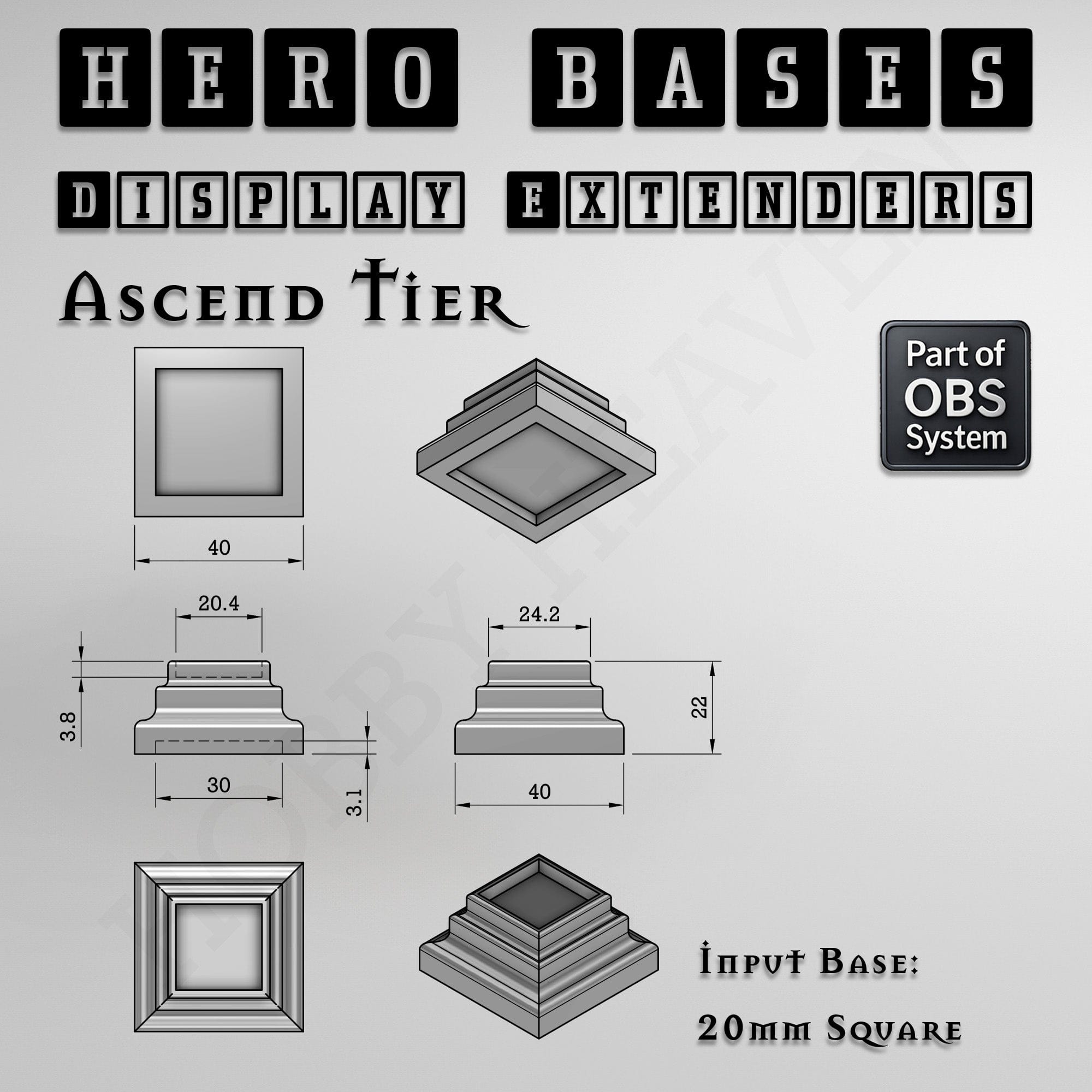 Plastic Bases Hero Bases Display Extenders | Squares and Rectangles | Convert Gaming Bases to Display Bases & Plinths