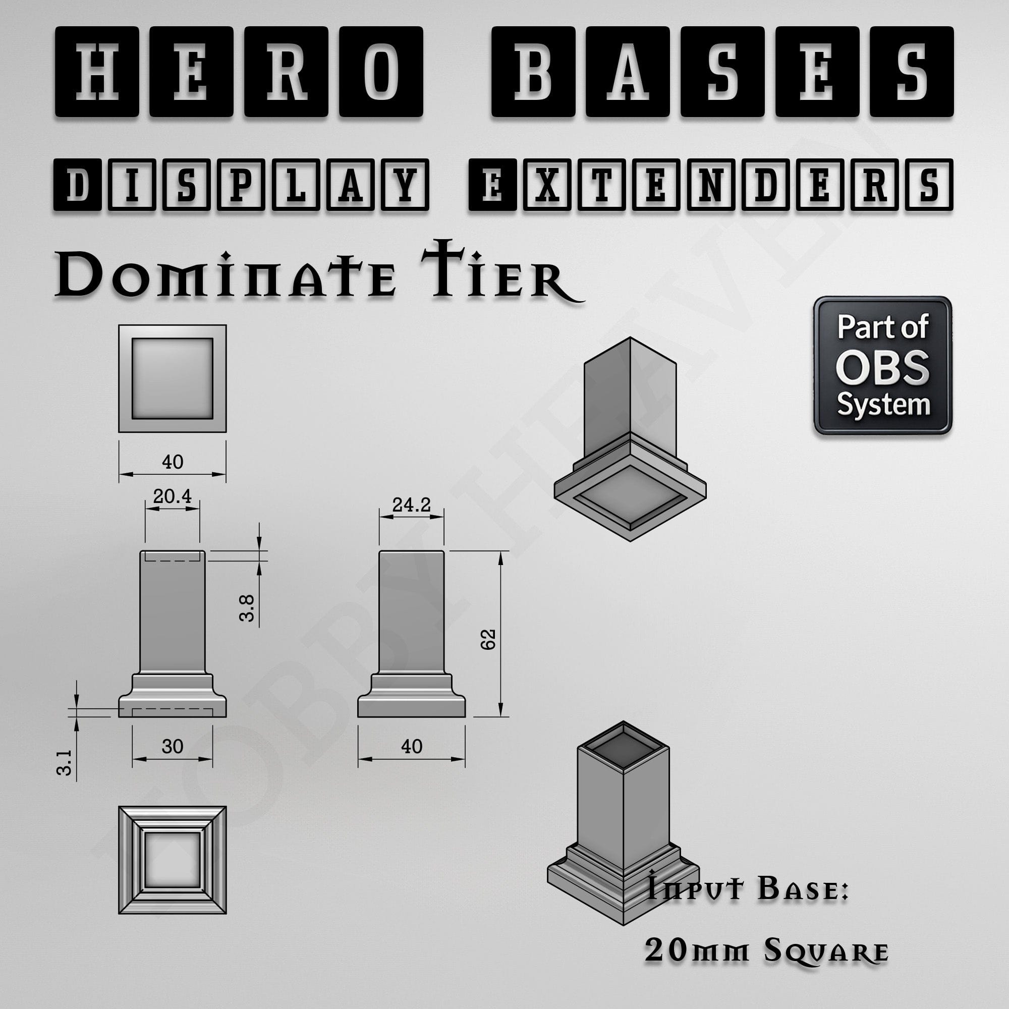Plastic Bases Hero Bases Display Extenders | Squares and Rectangles | Convert Gaming Bases to Display Bases & Plinths