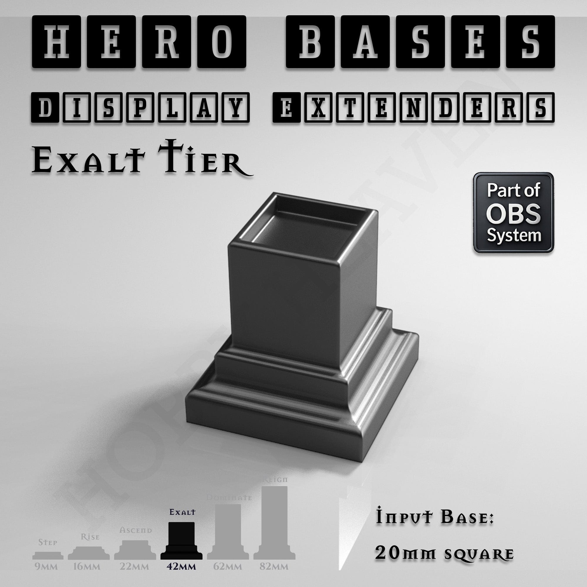 Plastic Bases Hero Bases Display Extenders | Squares and Rectangles | Convert Gaming Bases to Display Bases & Plinths