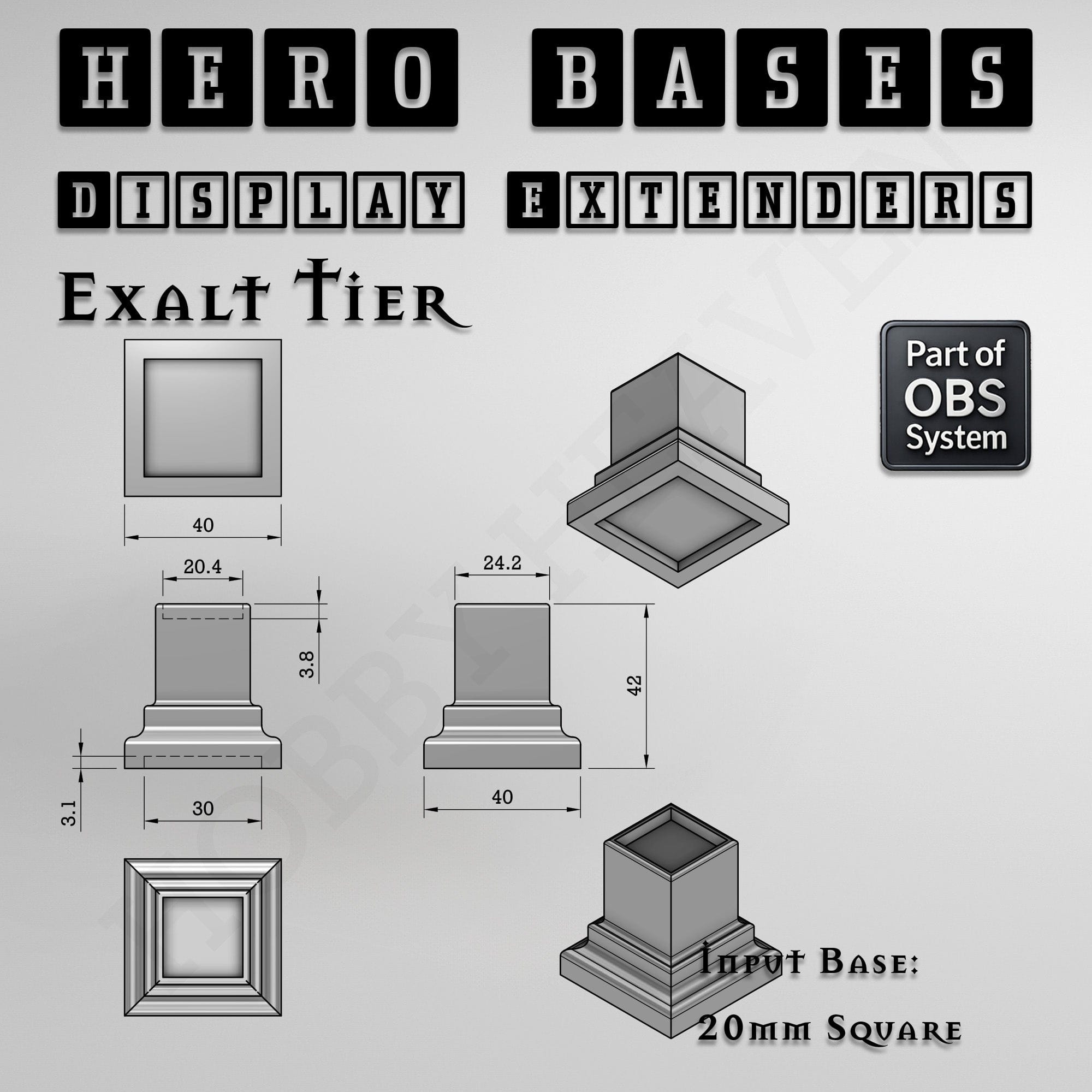 Plastic Bases Hero Bases Display Extenders | Squares and Rectangles | Convert Gaming Bases to Display Bases & Plinths