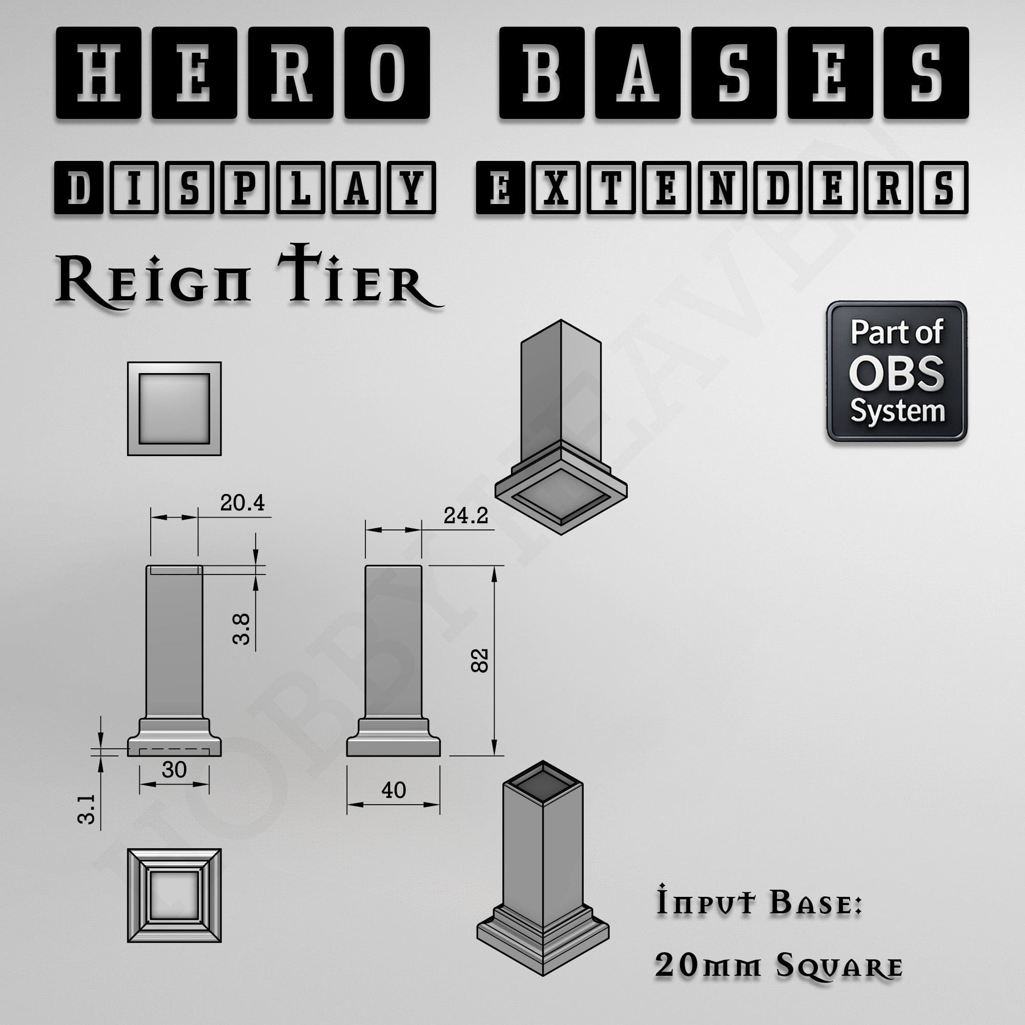 Plastic Bases Hero Bases Display Extenders | Squares and Rectangles | Convert Gaming Bases to Display Bases & Plinths