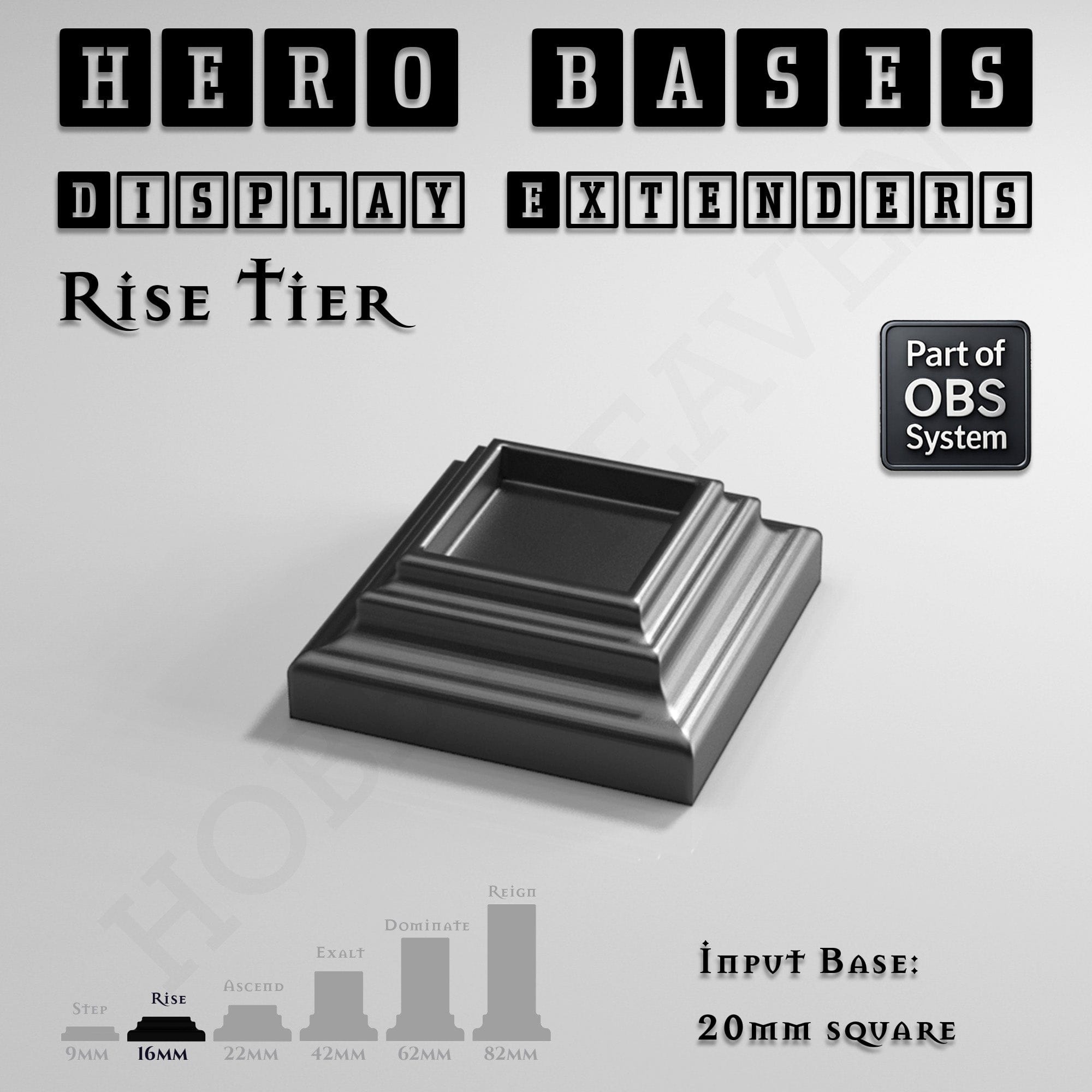 Plastic Bases Hero Bases Display Extenders | Squares and Rectangles | Convert Gaming Bases to Display Bases & Plinths